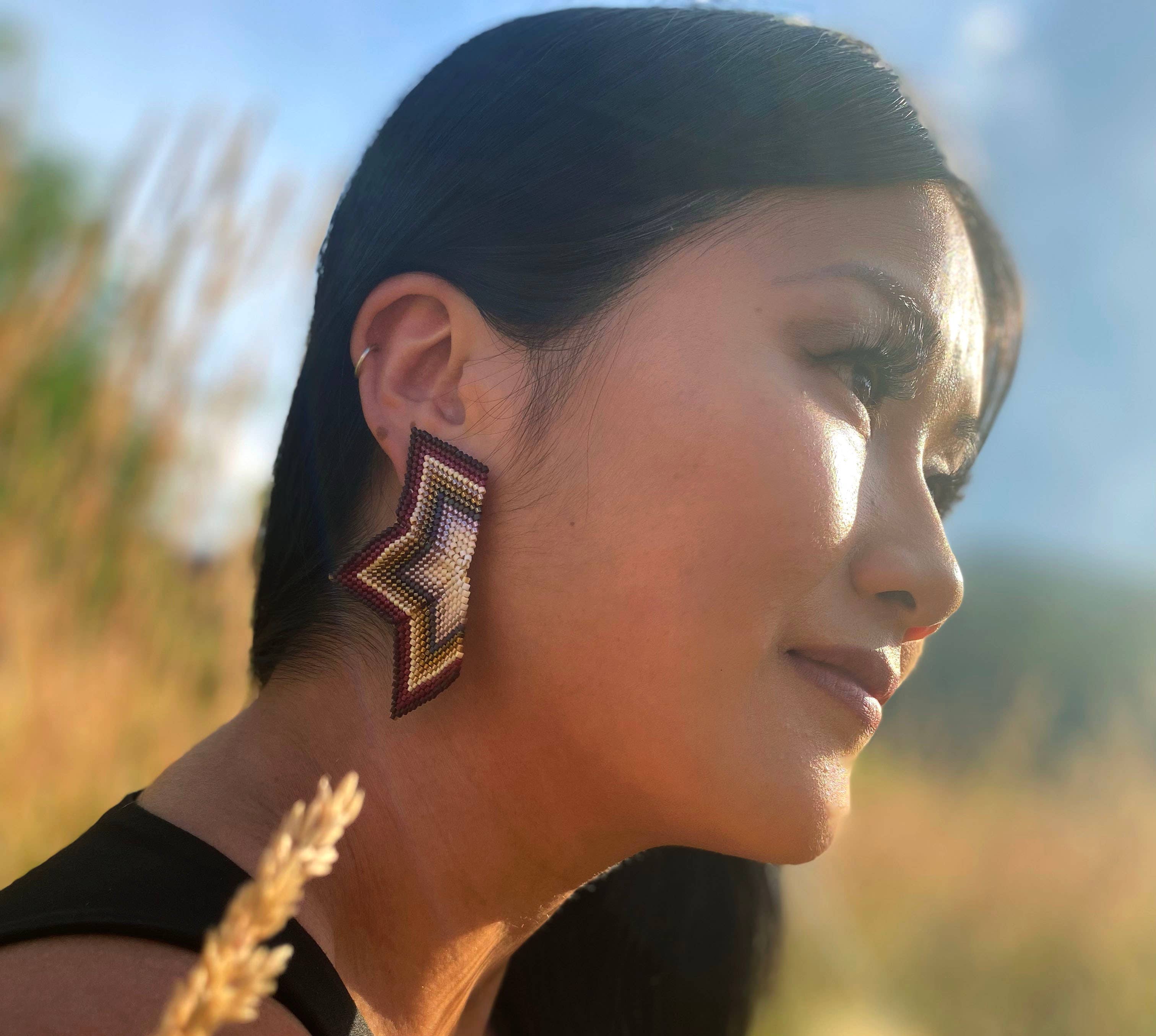 Half Star Earrings (Brown/Cream) - Image 2