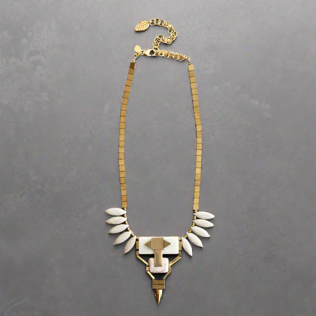 Geometric Bib Necklace with Magnesite and Serpentine