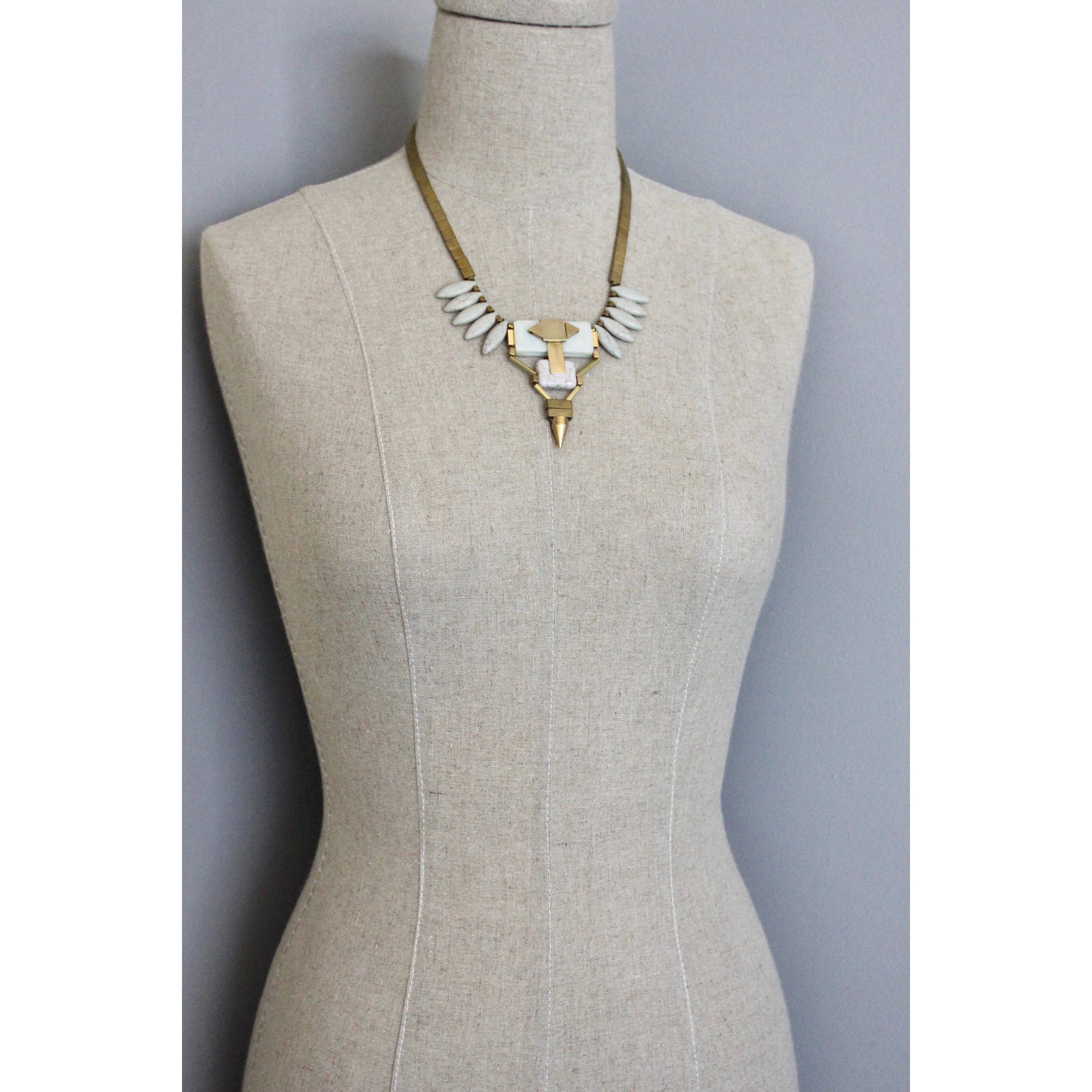 Geometric Bib Necklace with Magnesite and Serpentine - Image 2