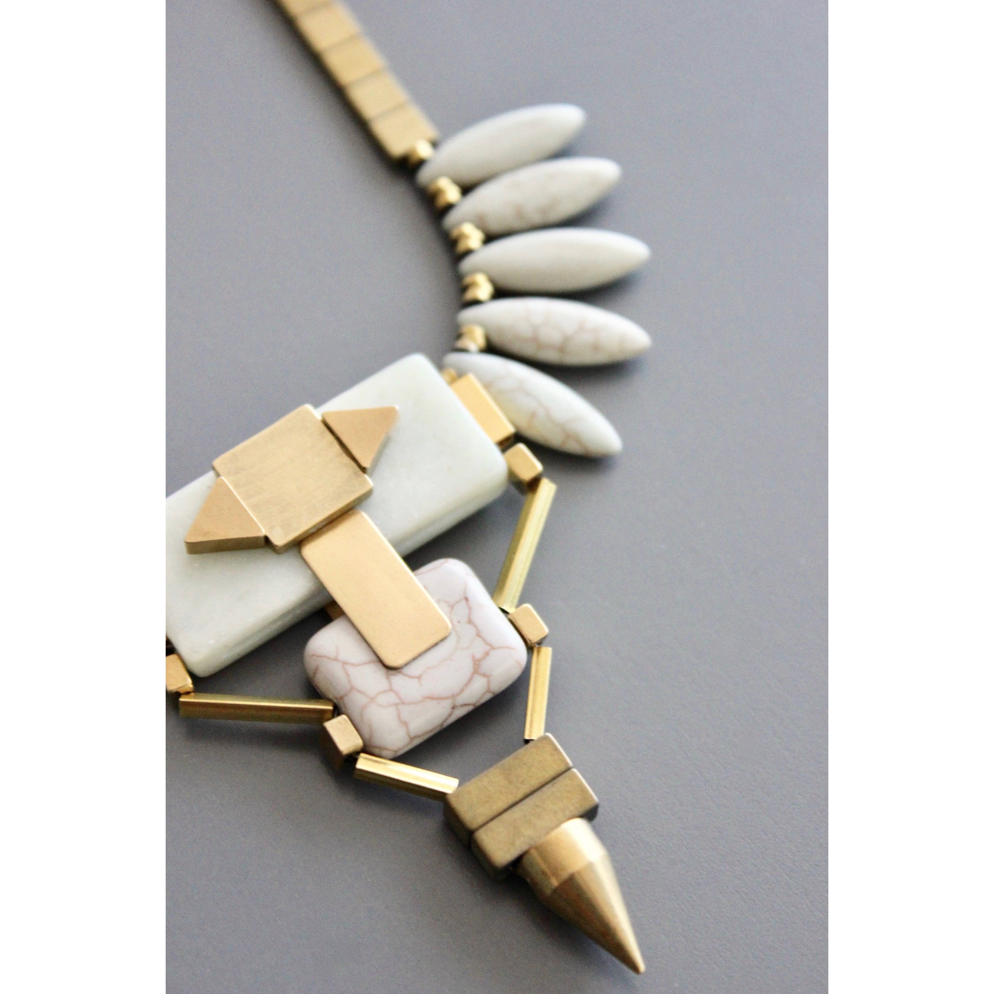 Geometric Bib Necklace with Magnesite and Serpentine - Image 3