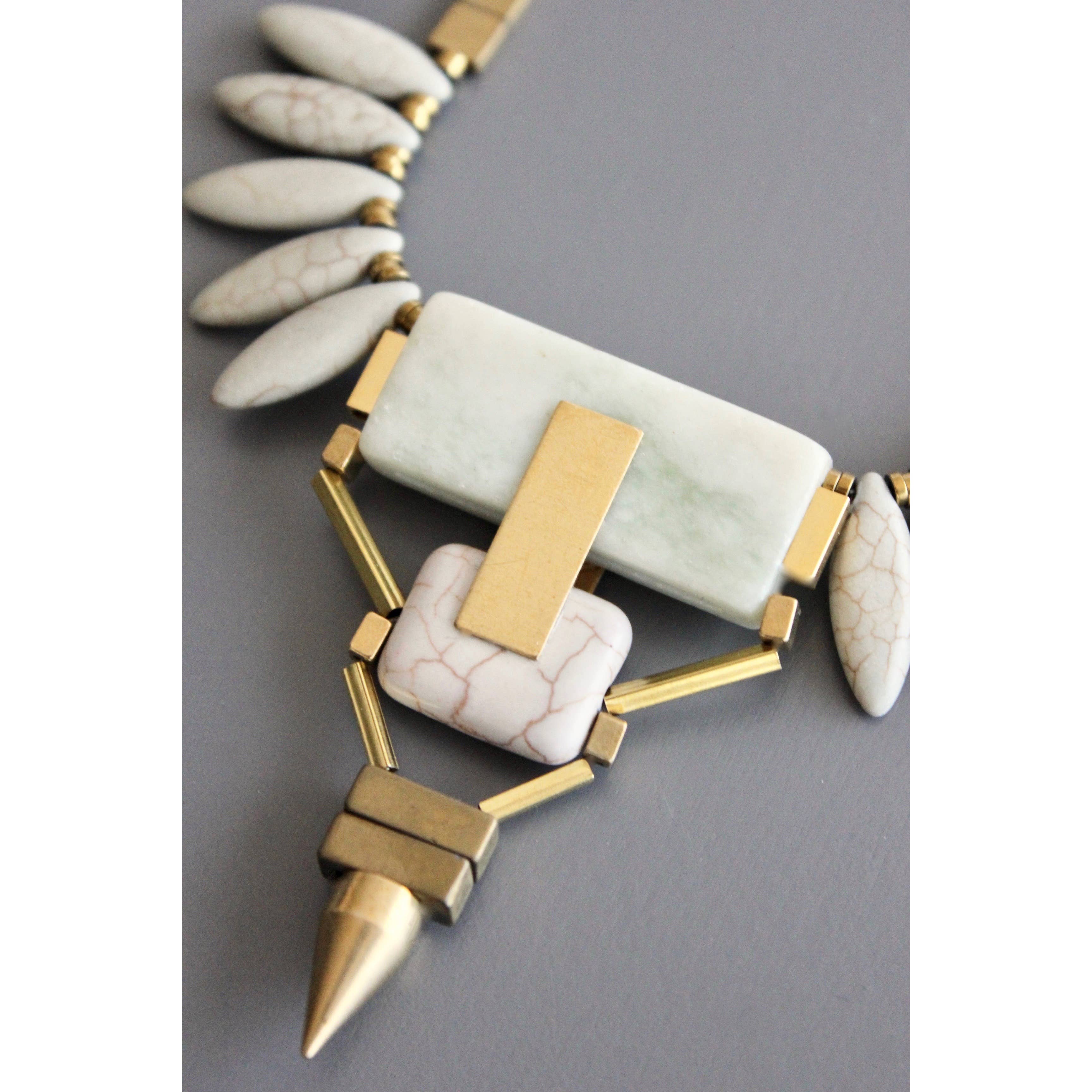 Geometric Bib Necklace with Magnesite and Serpentine - Image 4