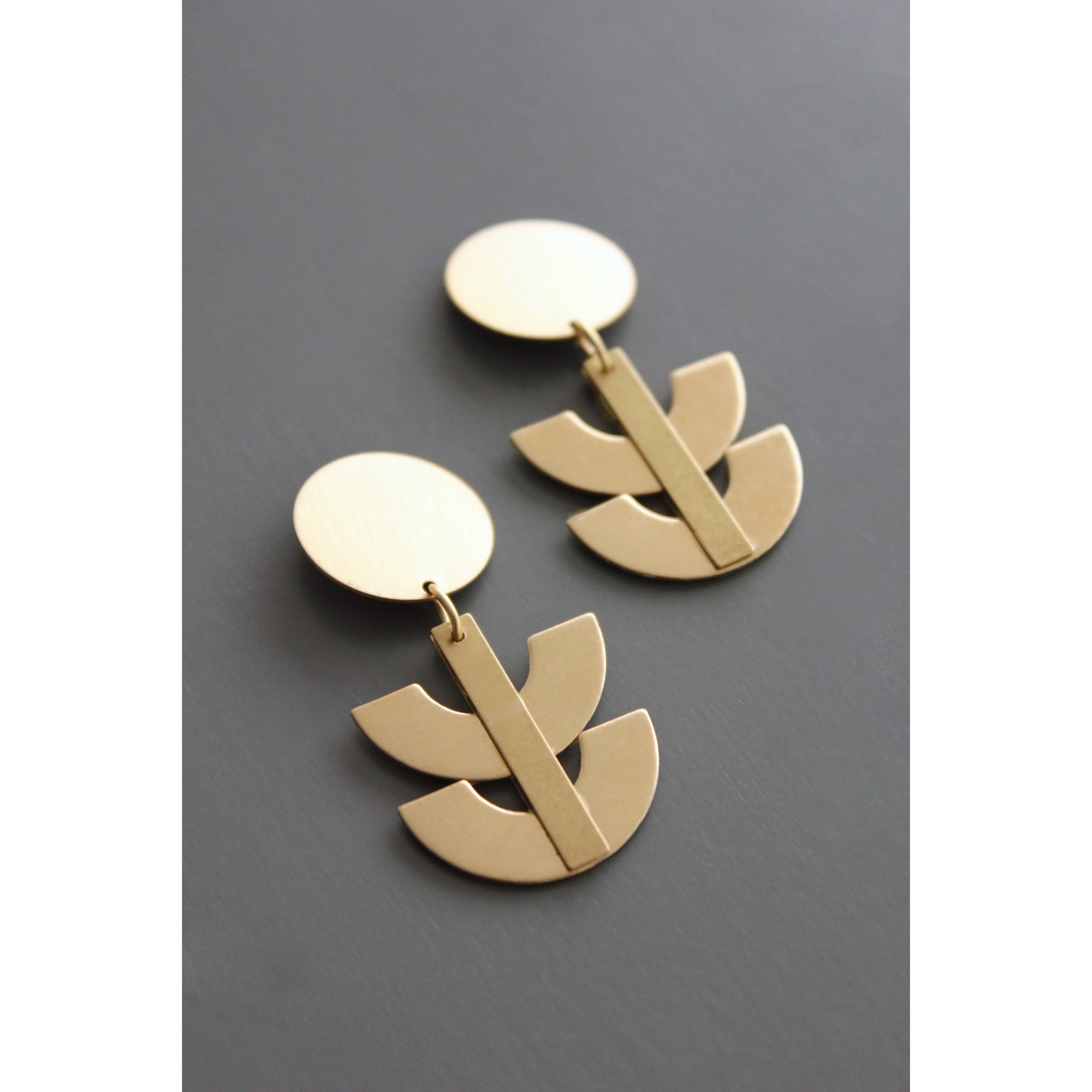 Geometric Brass Post Earrings - Image 3