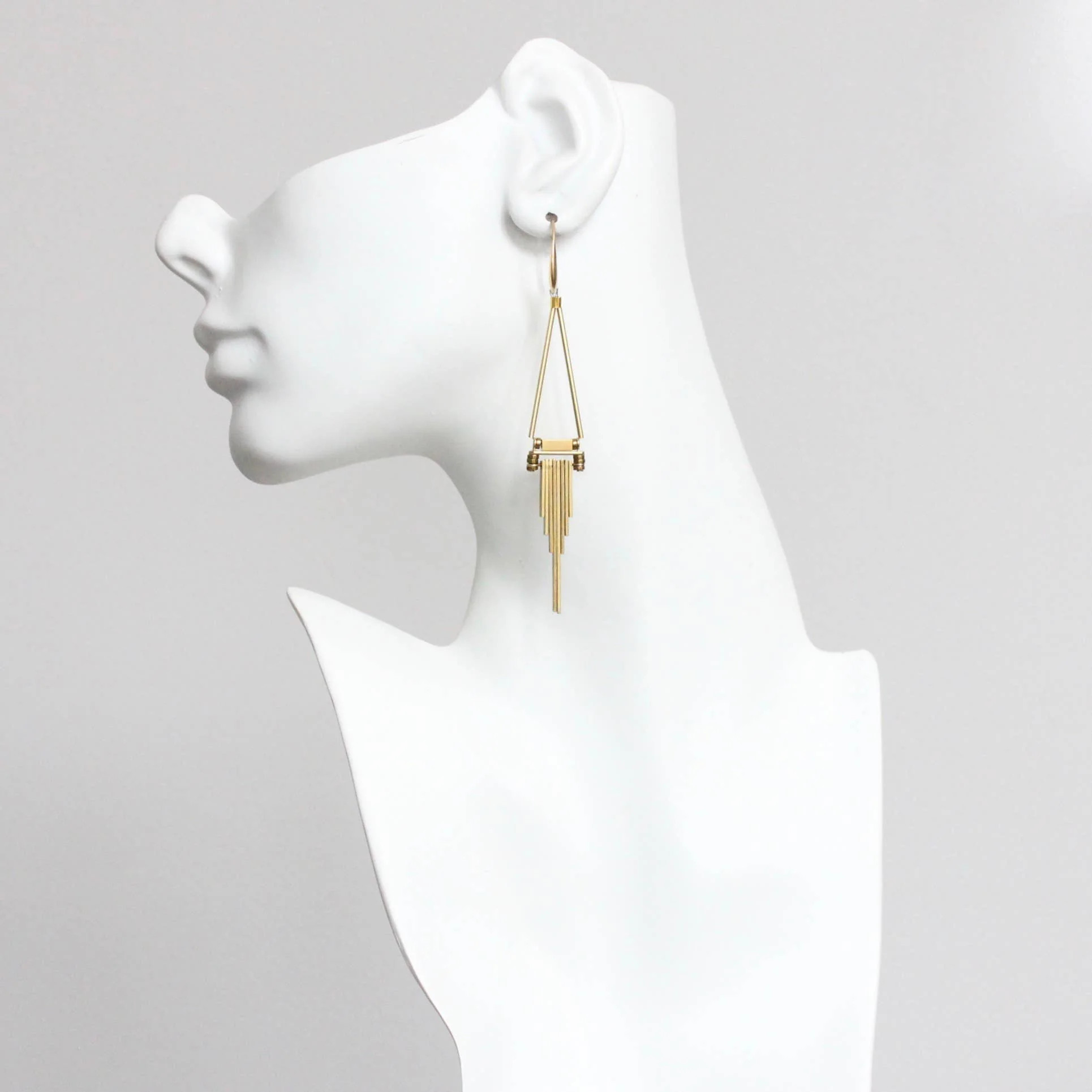Geometric Brass Earrings - Image 2
