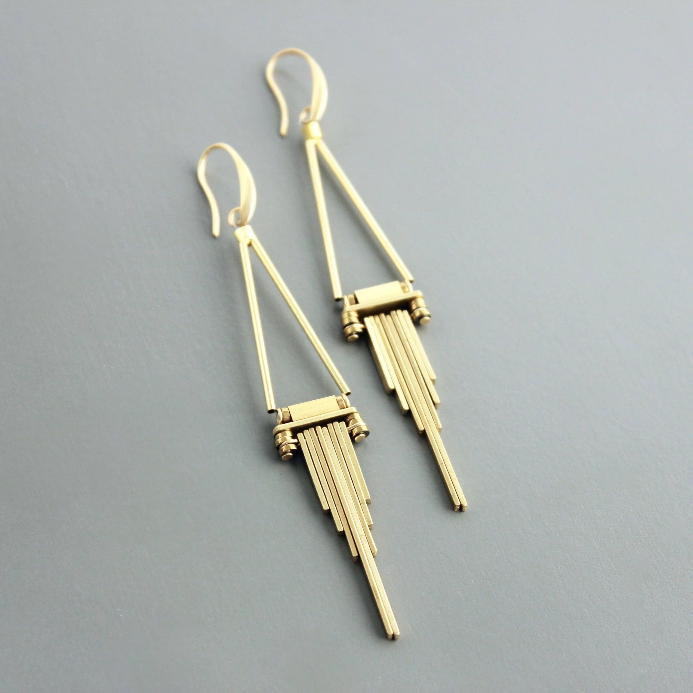 Geometric Brass Earrings - Image 3