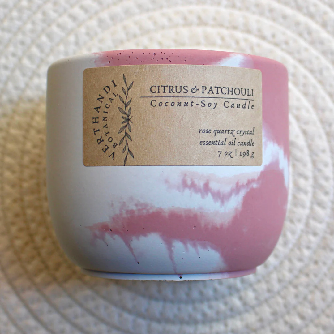 Citrus Patchouli + Rose Quartz Essential Oil Candle