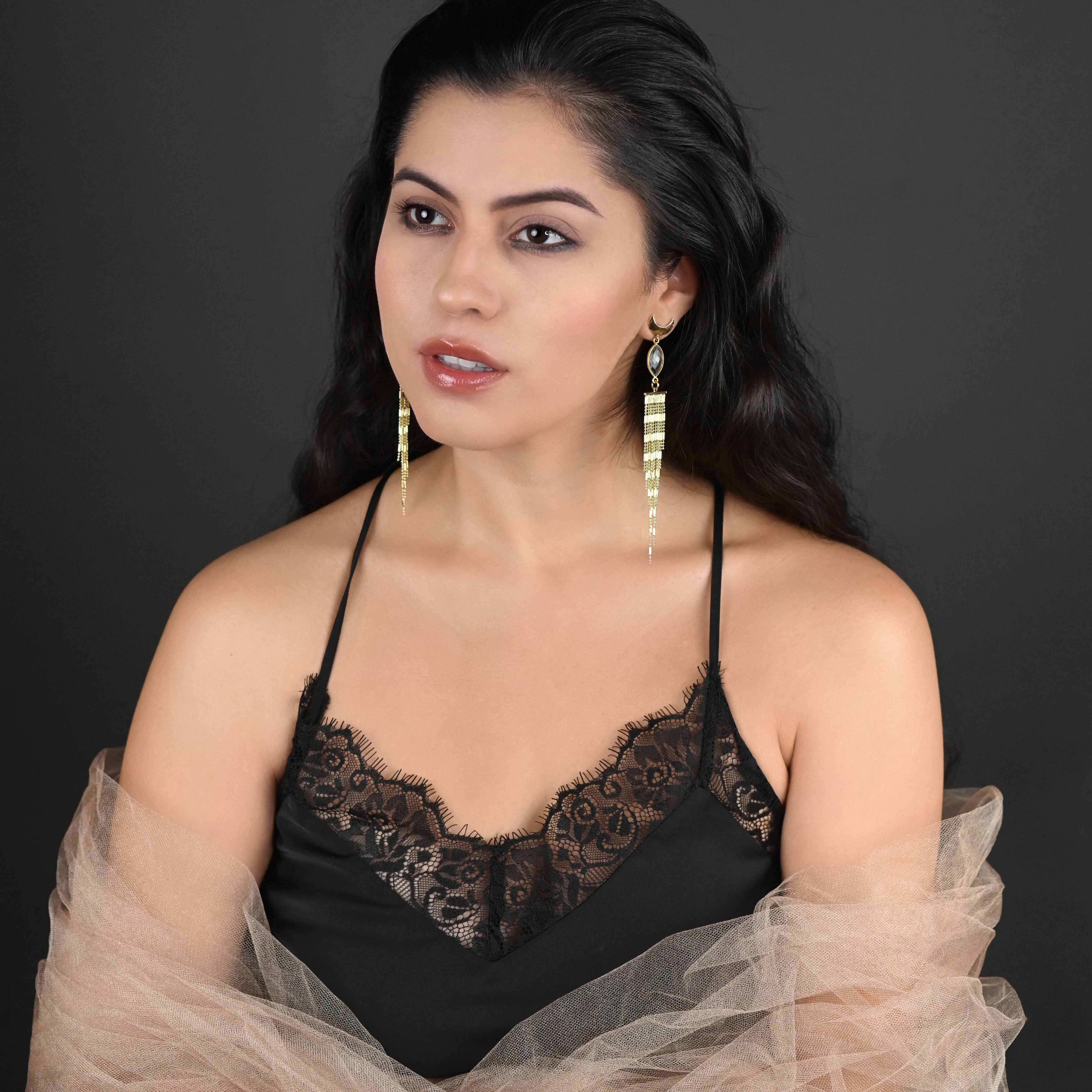 Crescent Moonbeam Tassel Earrings - Image 2