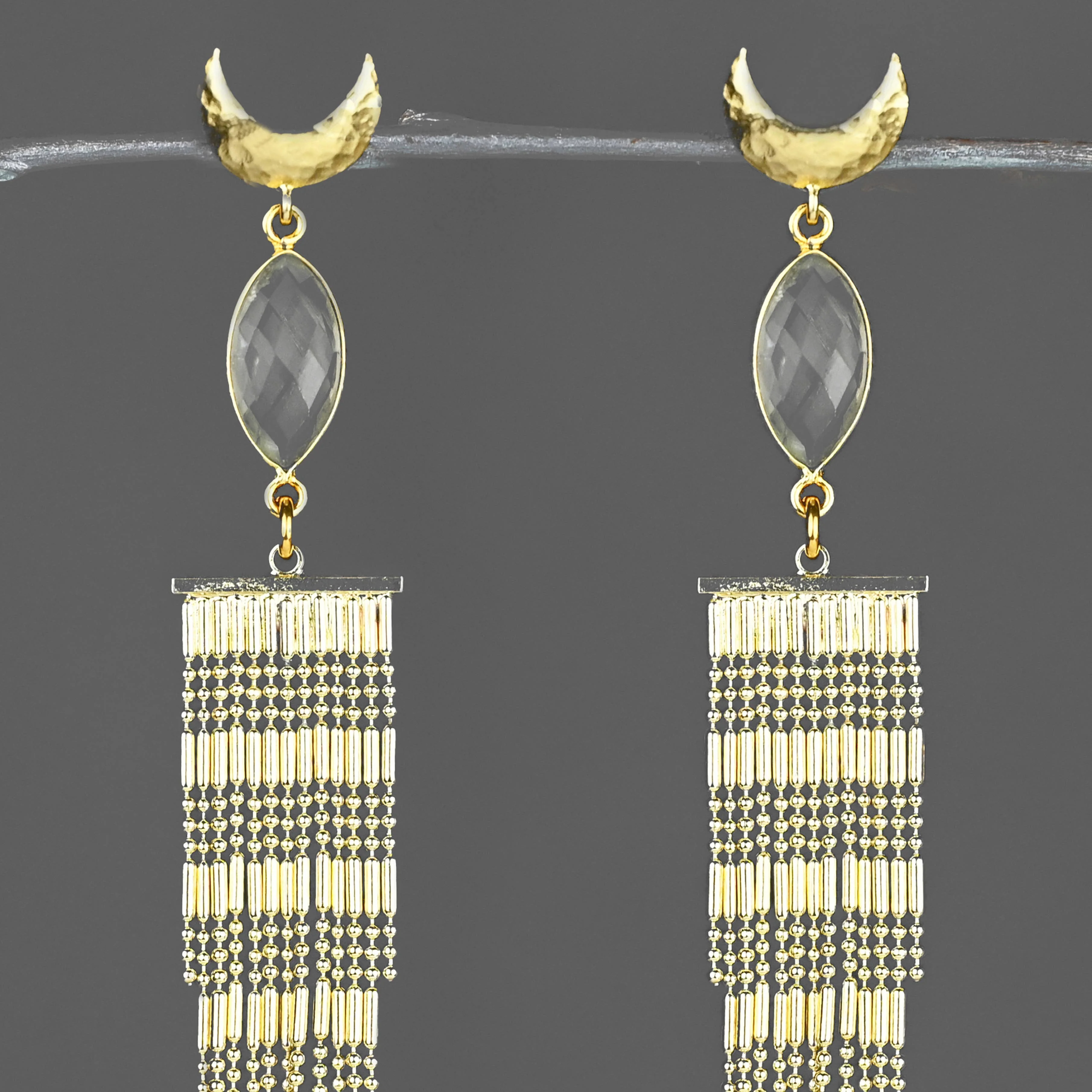 Crescent Moonbeam Tassel Earrings - Image 3