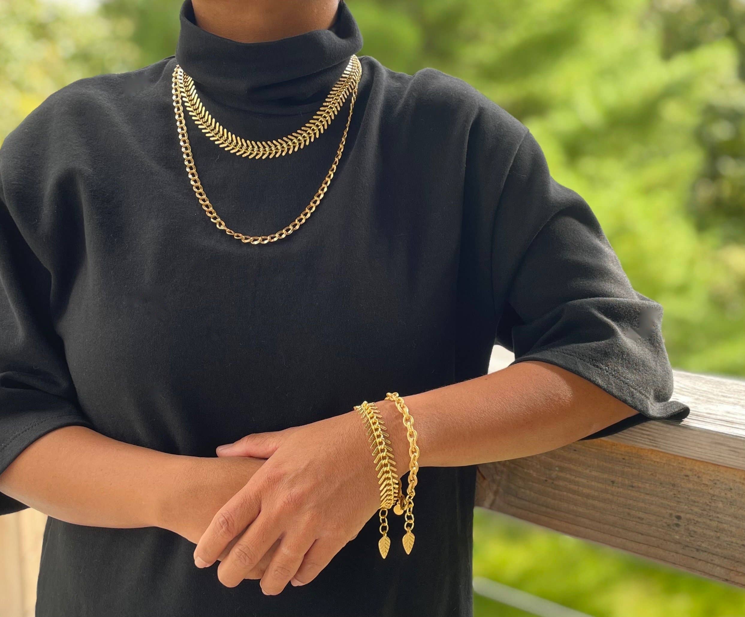 Gold Chain Fish Bone Necklace - Image 5