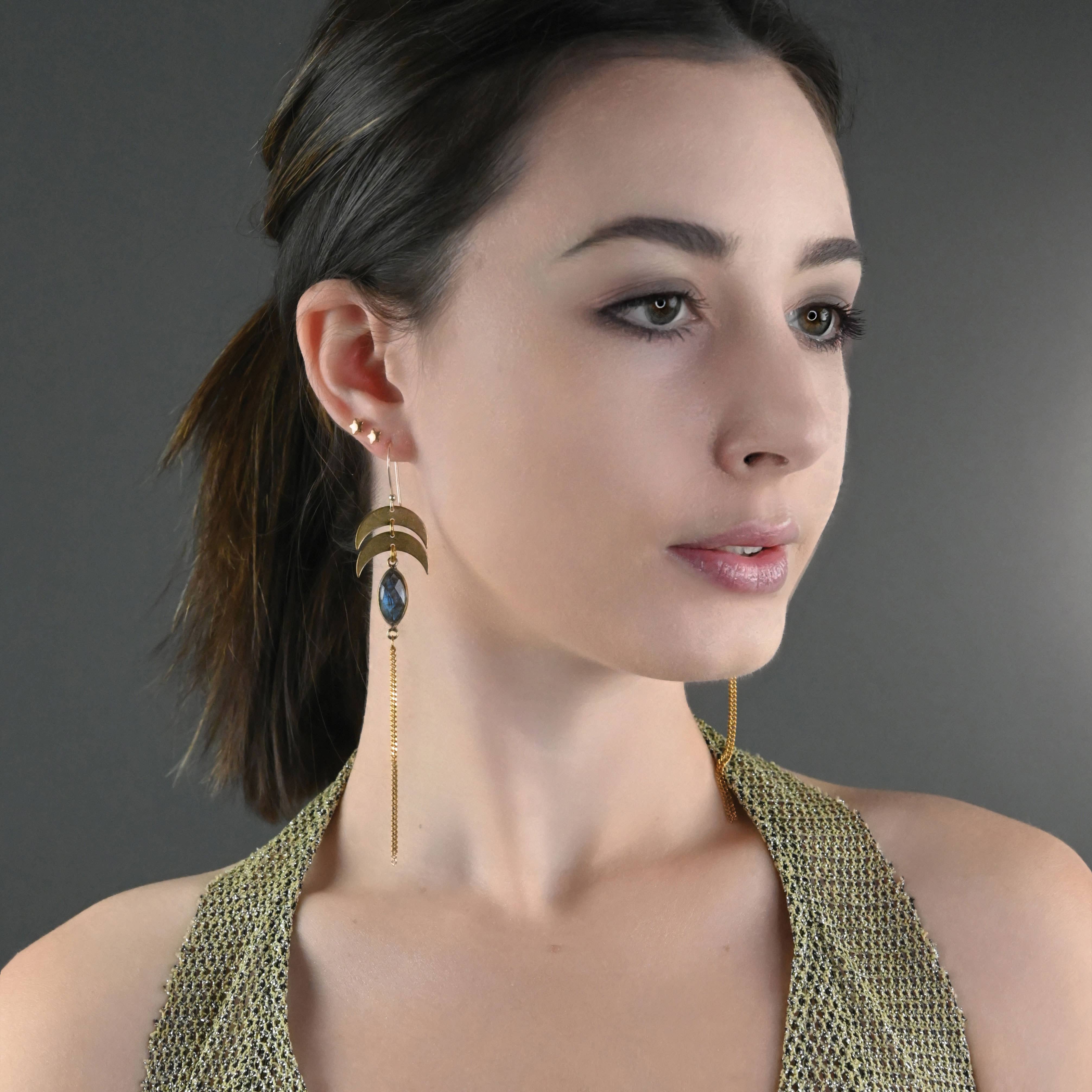 Double Moon Tassel Earrings - Image 3