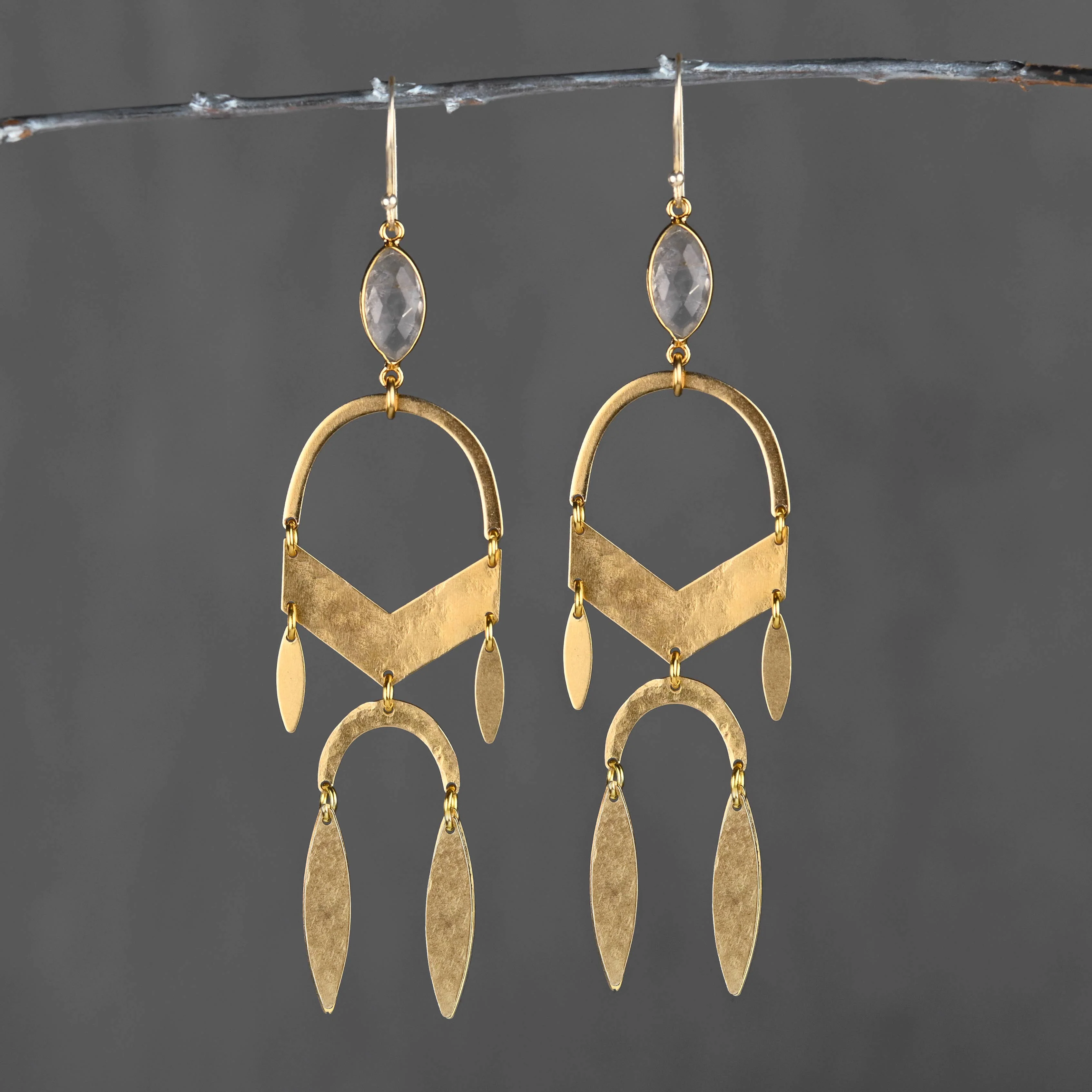 Dramatic Chevron Mobile Earring with Semi Precious Gemstones - Image 2