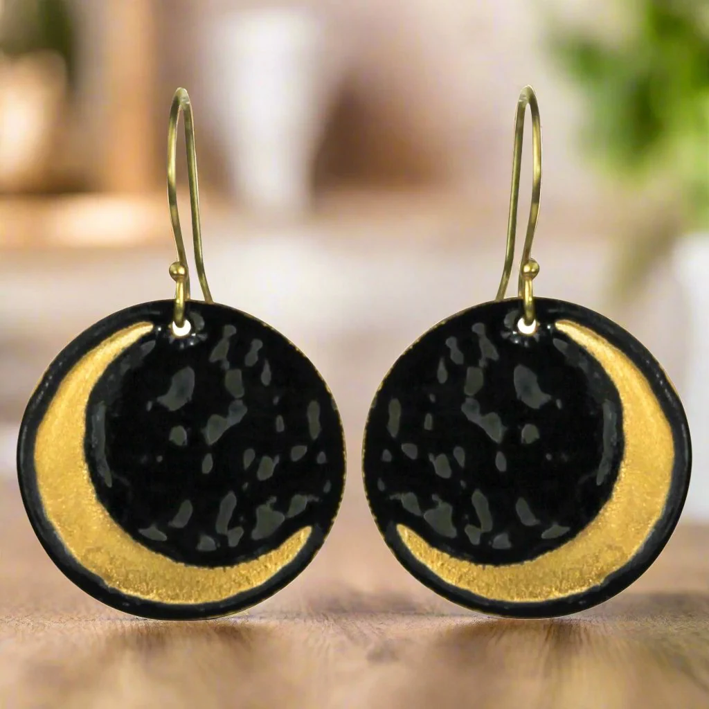 Crescent Moon & Black Earrings