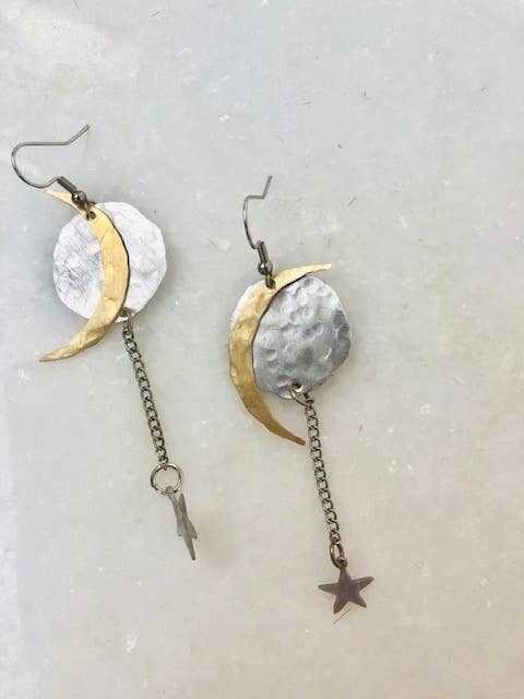 Eclipse Moon and Dangling Star Earrings - Image 2