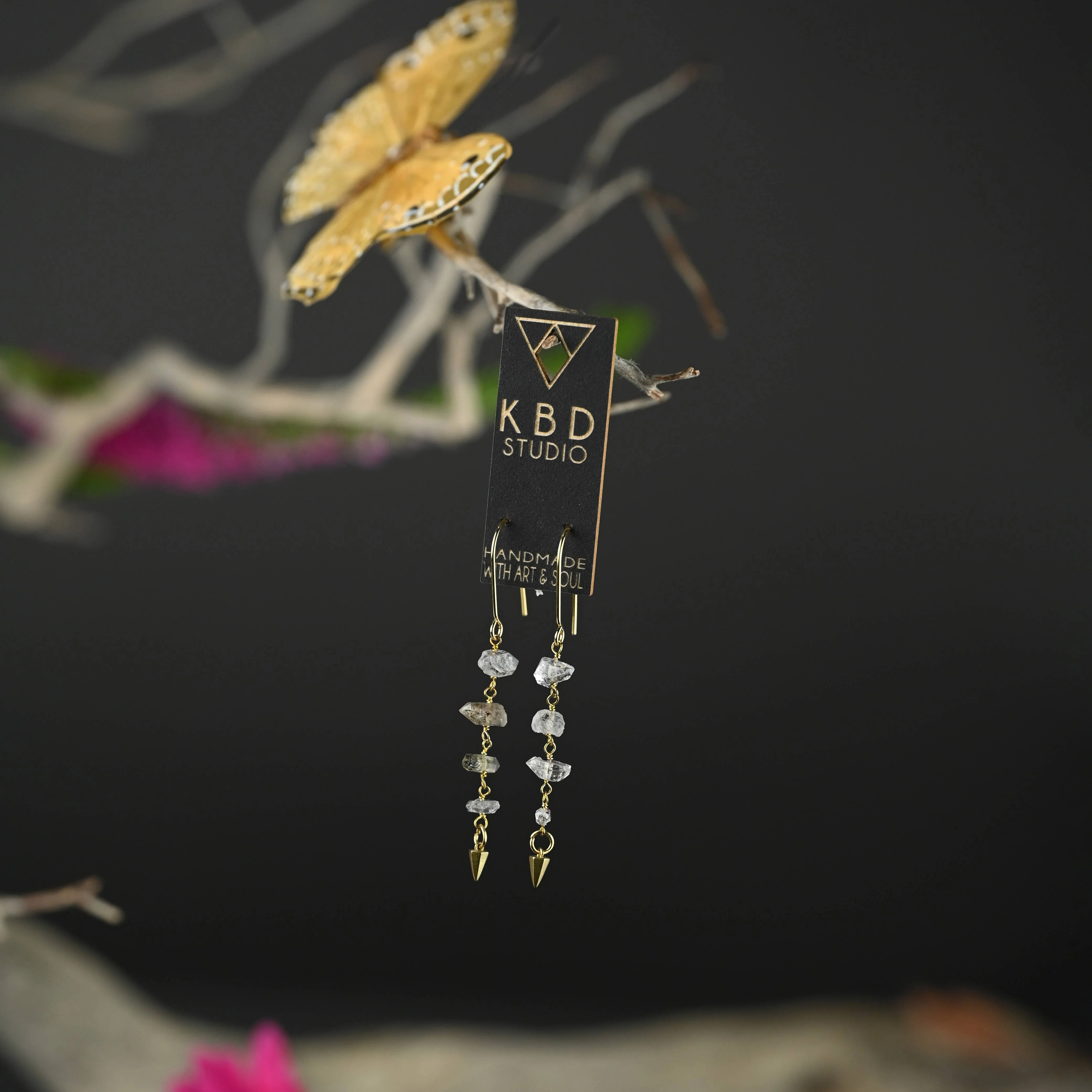 Herkimer Diamond Cast Cone Drop Earrings - Image 3