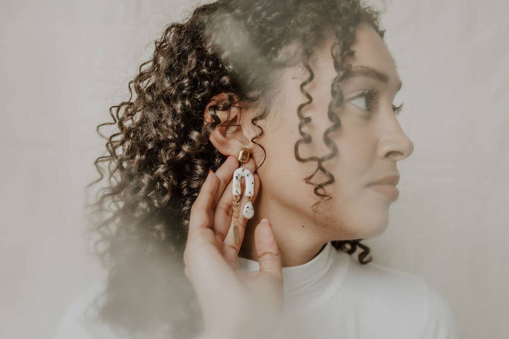 Gold Cheetah & Leaf Chain Earrings - Image 4