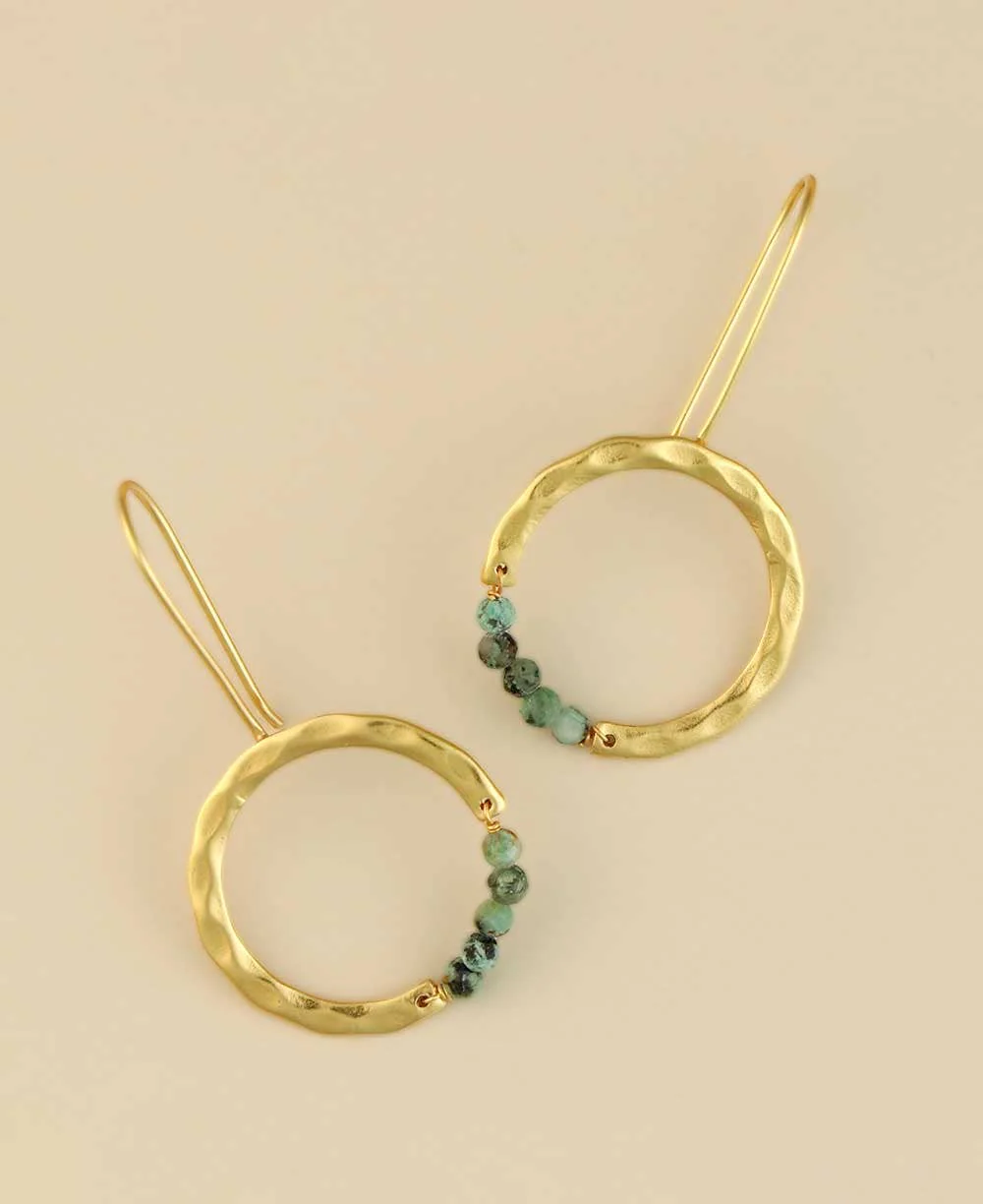Gold-Plated Brass Hoop Earrings with Turquoise Beads - Image 2