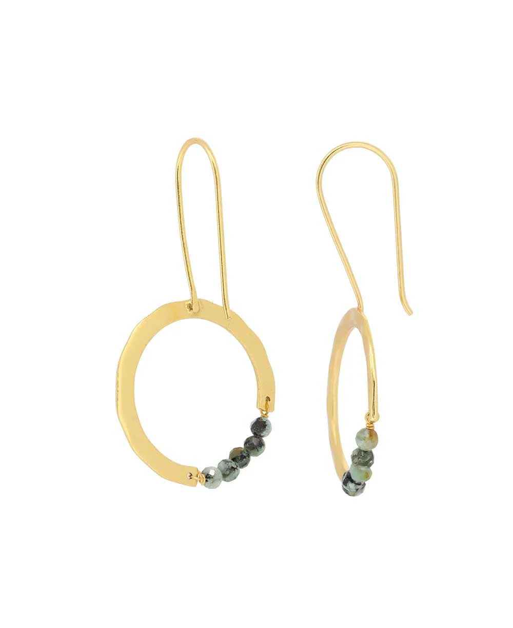 Gold-Plated Brass Hoop Earrings with Turquoise Beads - Image 3