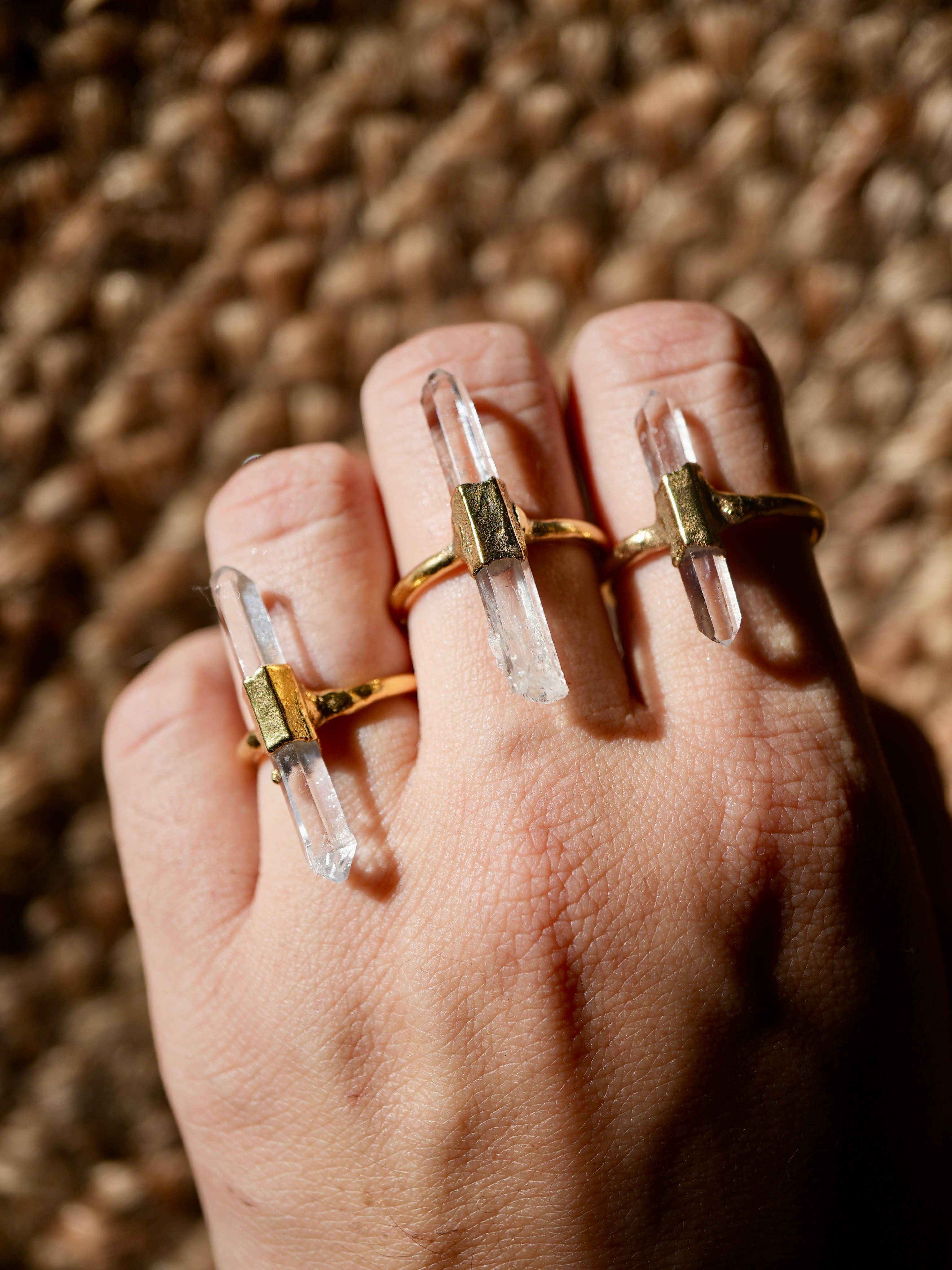 Gold Raw Clear Quartz Ring | April Birthstone - Image 4