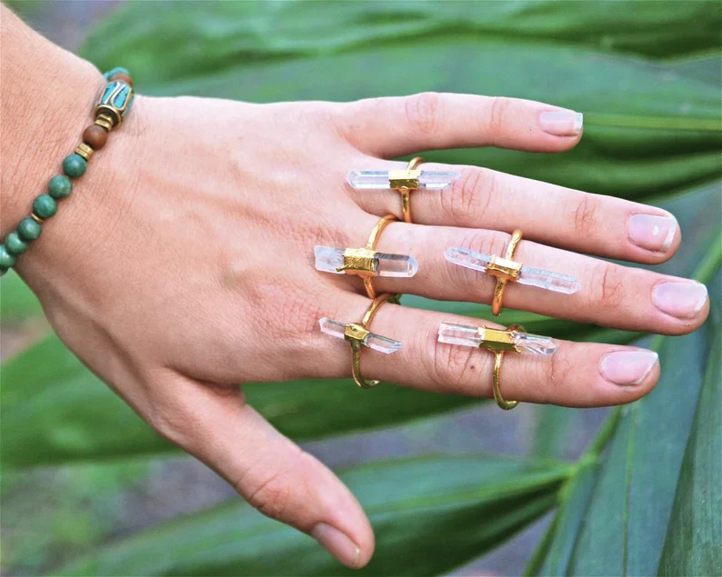 Gold Raw Clear Quartz Ring | April Birthstone - Image 5