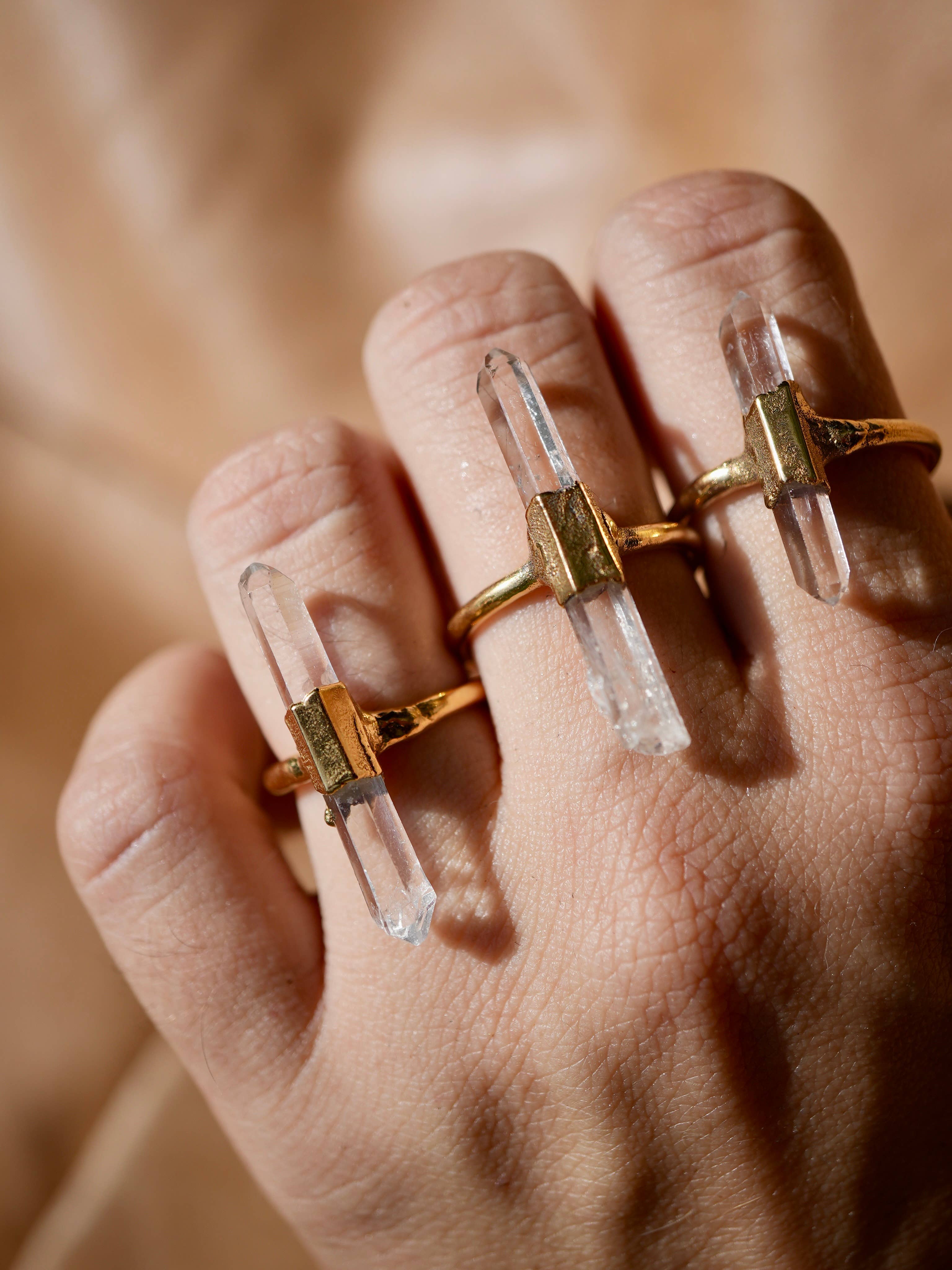 Gold Raw Clear Quartz Ring | April Birthstone - Image 8