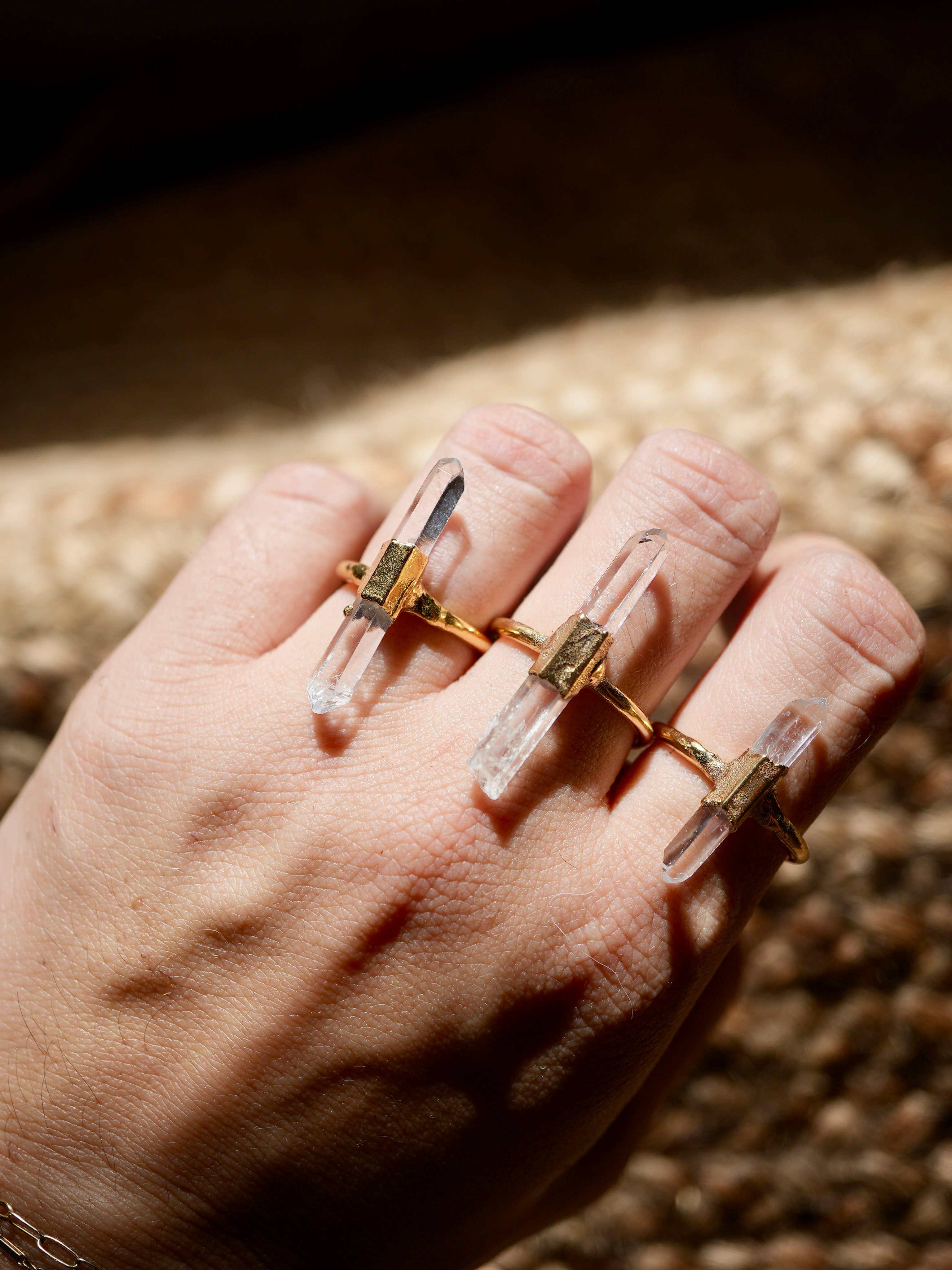 Gold Raw Clear Quartz Ring | April Birthstone - Image 9