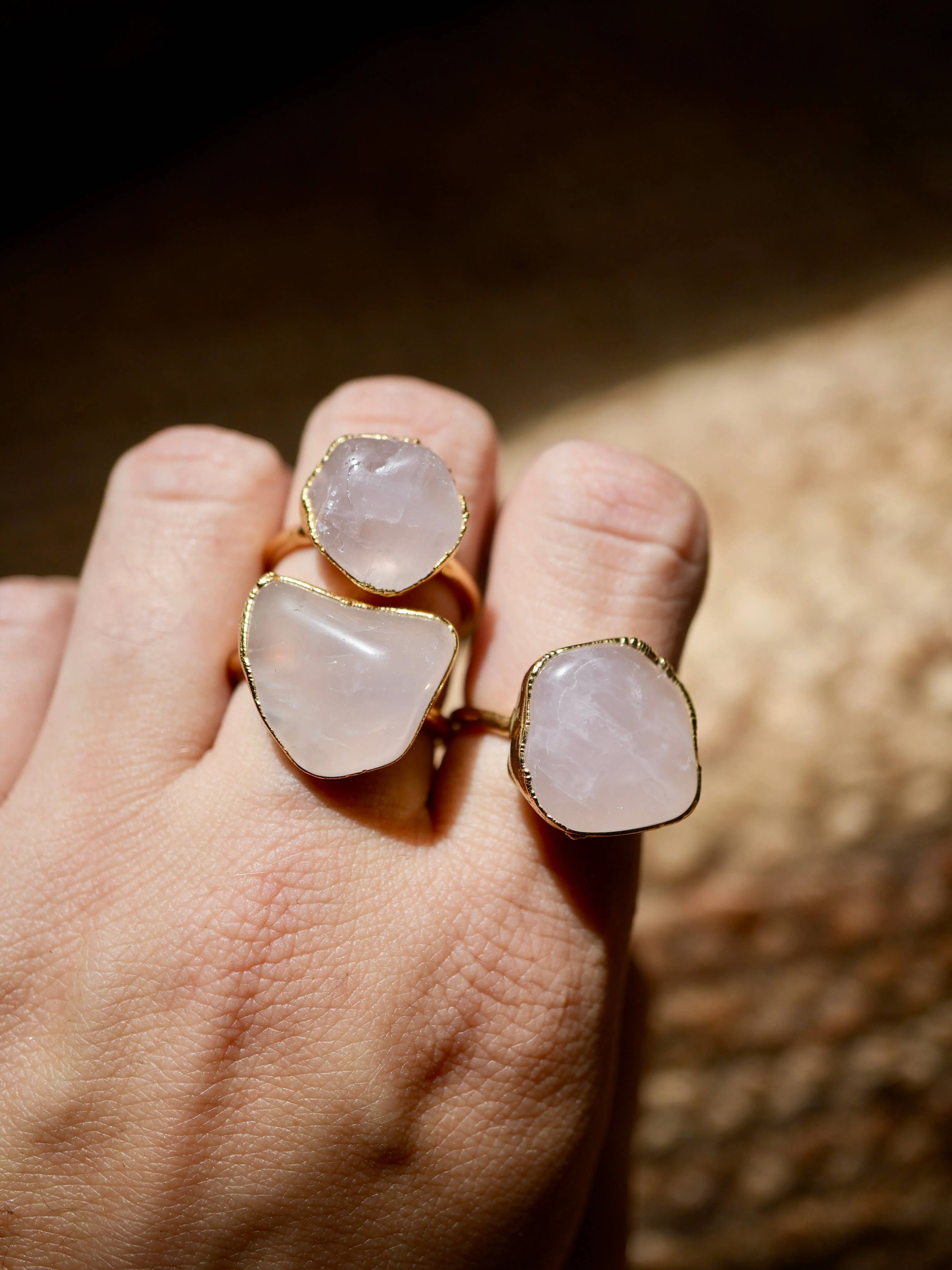 Gold Rose Quartz Tumbled Statement Ring || Stone of Love - Image 2