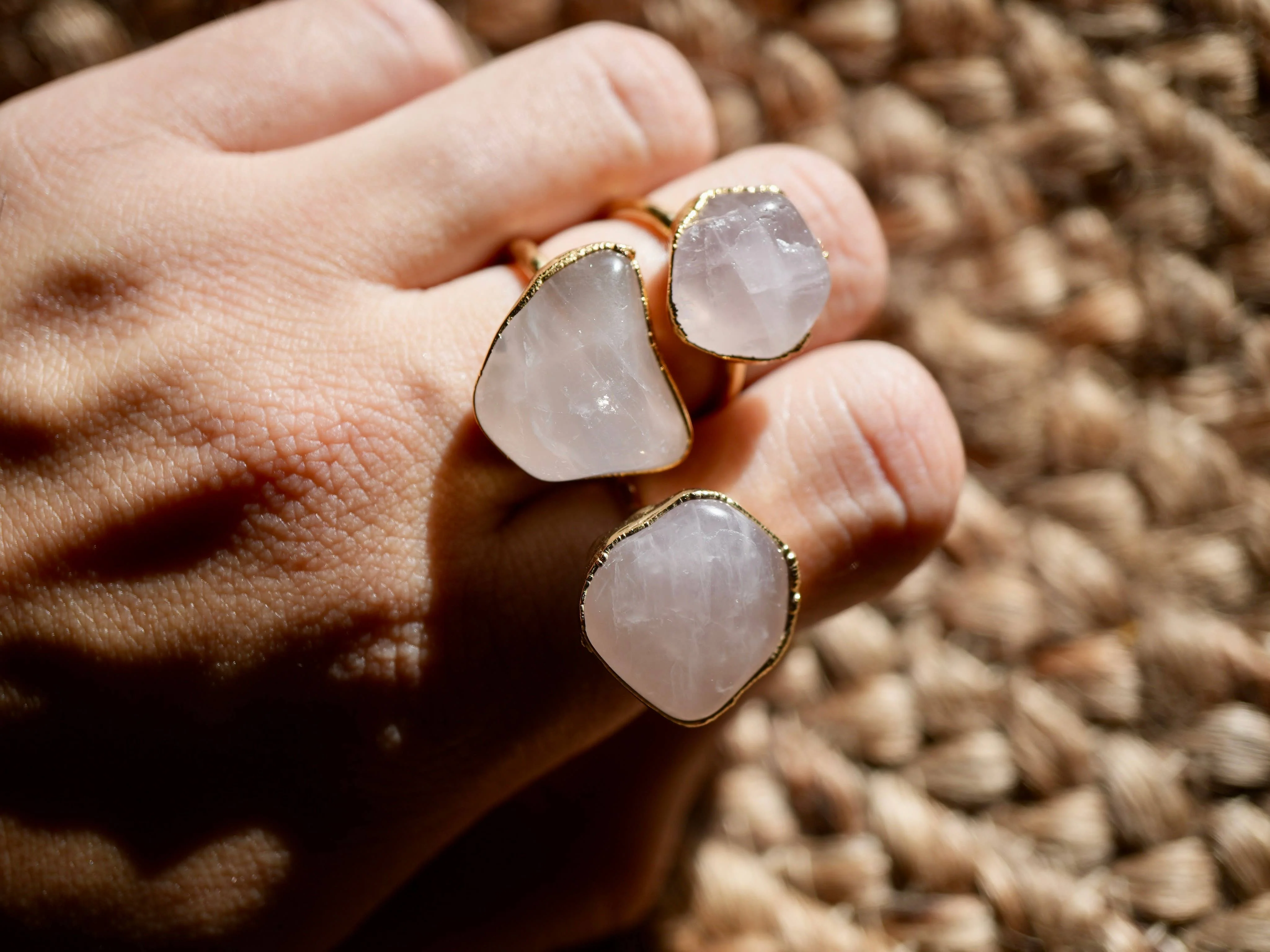 Gold Rose Quartz Tumbled Statement Ring || Stone of Love - Image 6