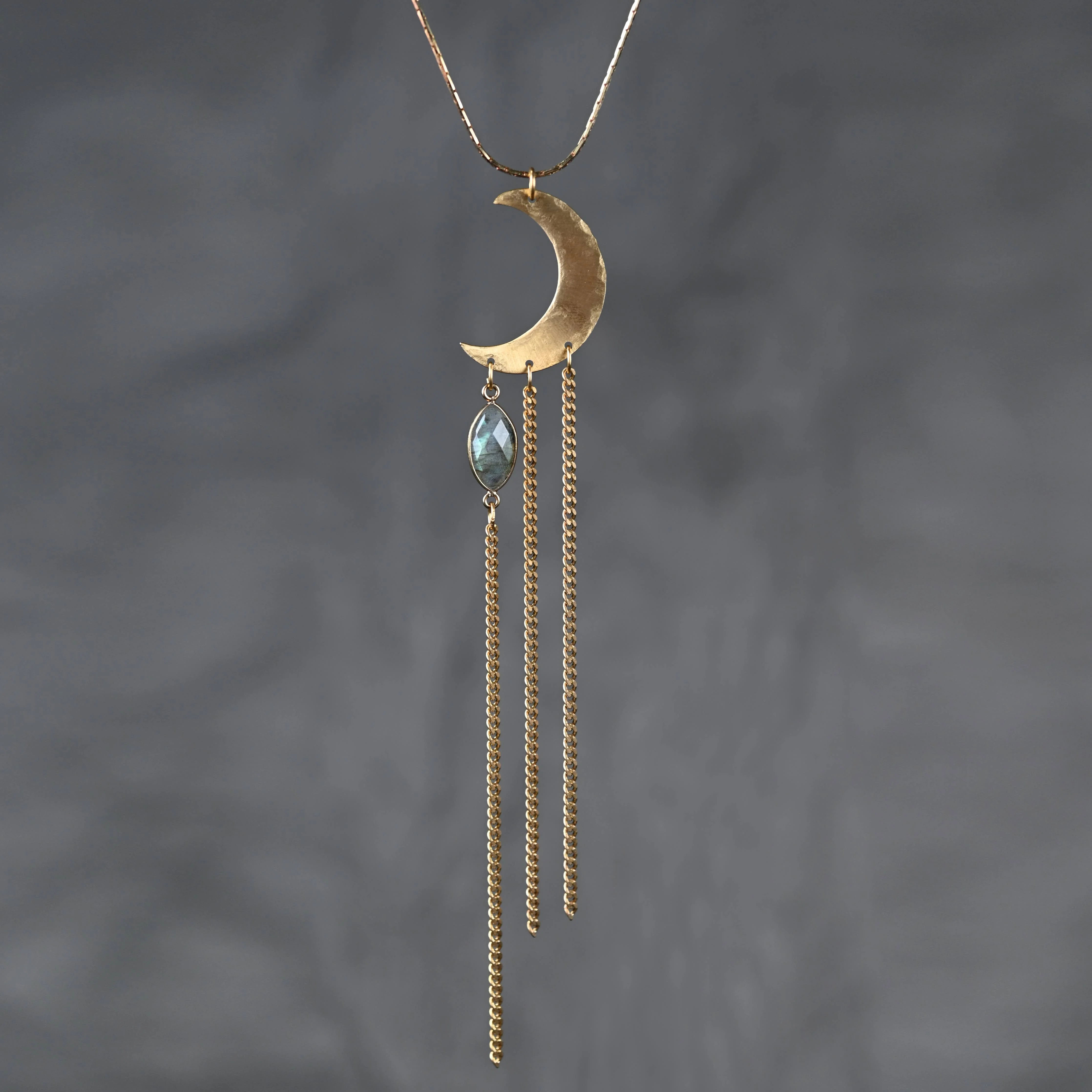 Hammered Moon w/ Semi Precious on an Adjustable Chain
