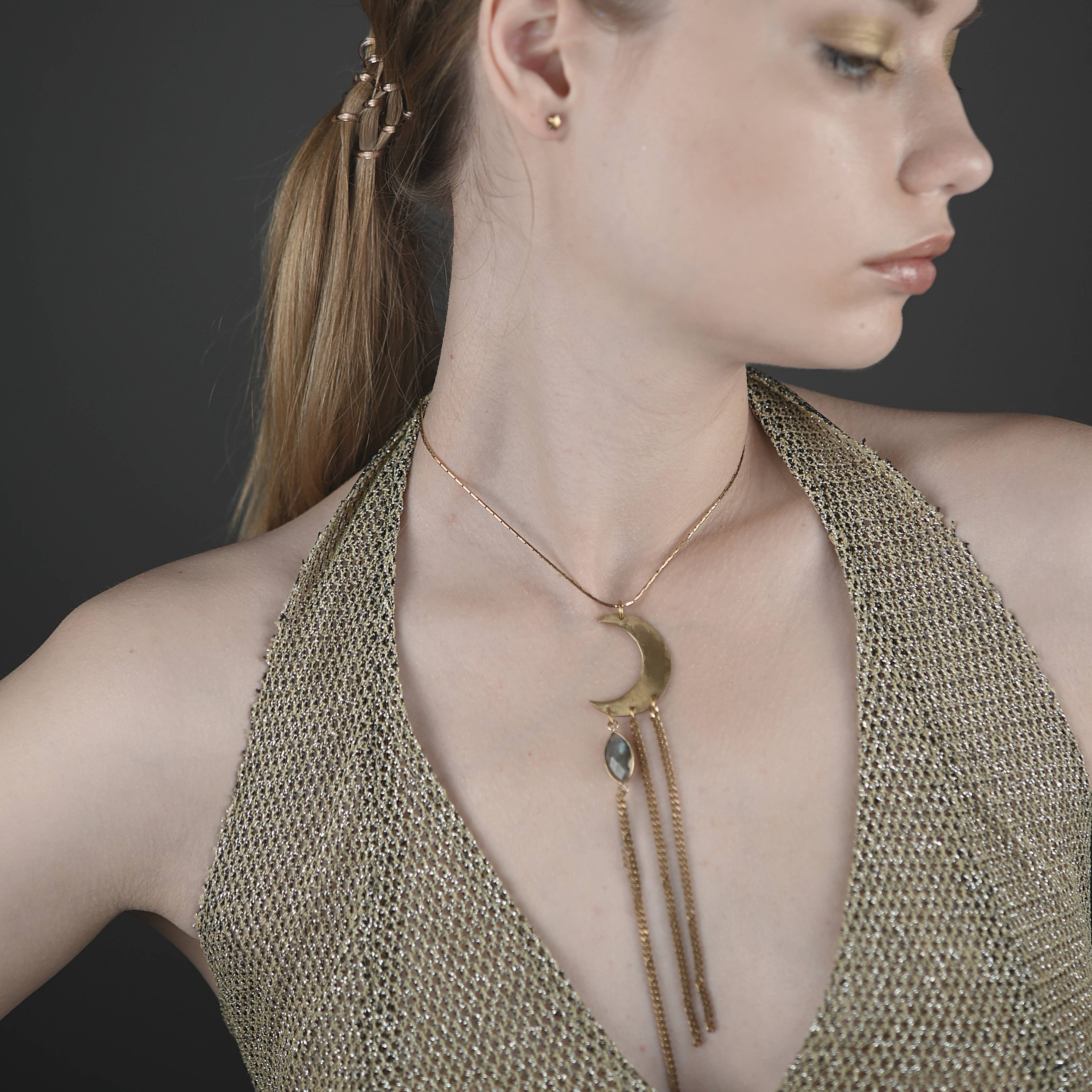 Hammered Moon w/ Semi Precious on an Adjustable Chain - Image 2