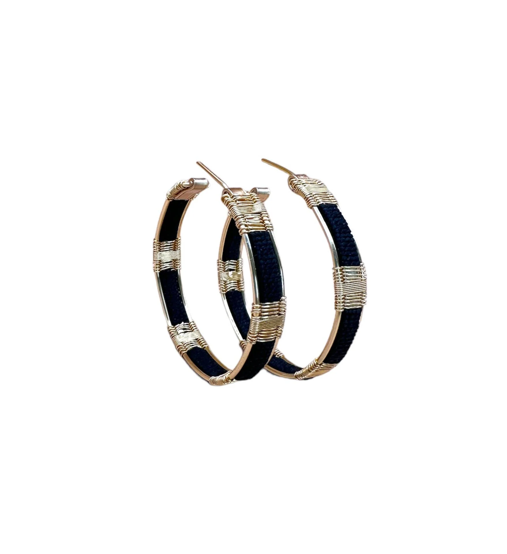 Wire and Cord Everyday Hoop Earrings (Black) - Image 2