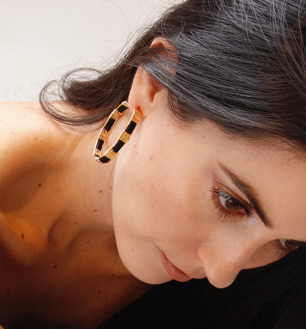 Wire and Cord Everyday Hoop Earrings (Black) - Image 3