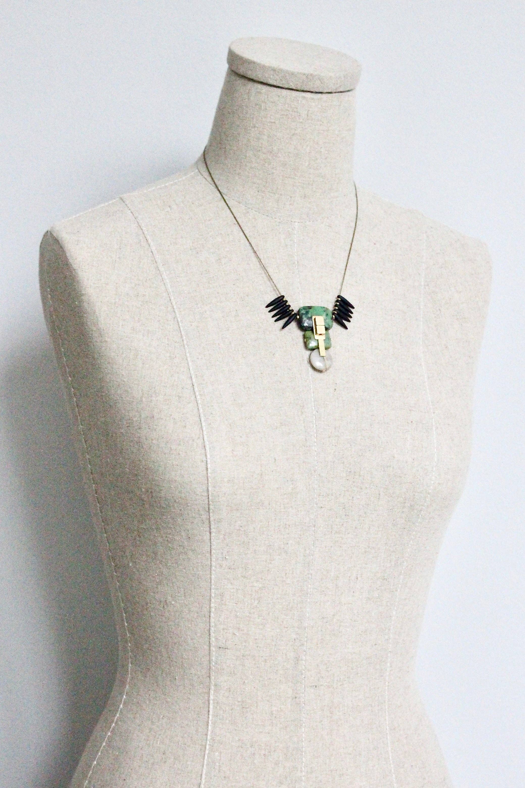 Jasper and Jet Glass Pendant Necklace - Image 2