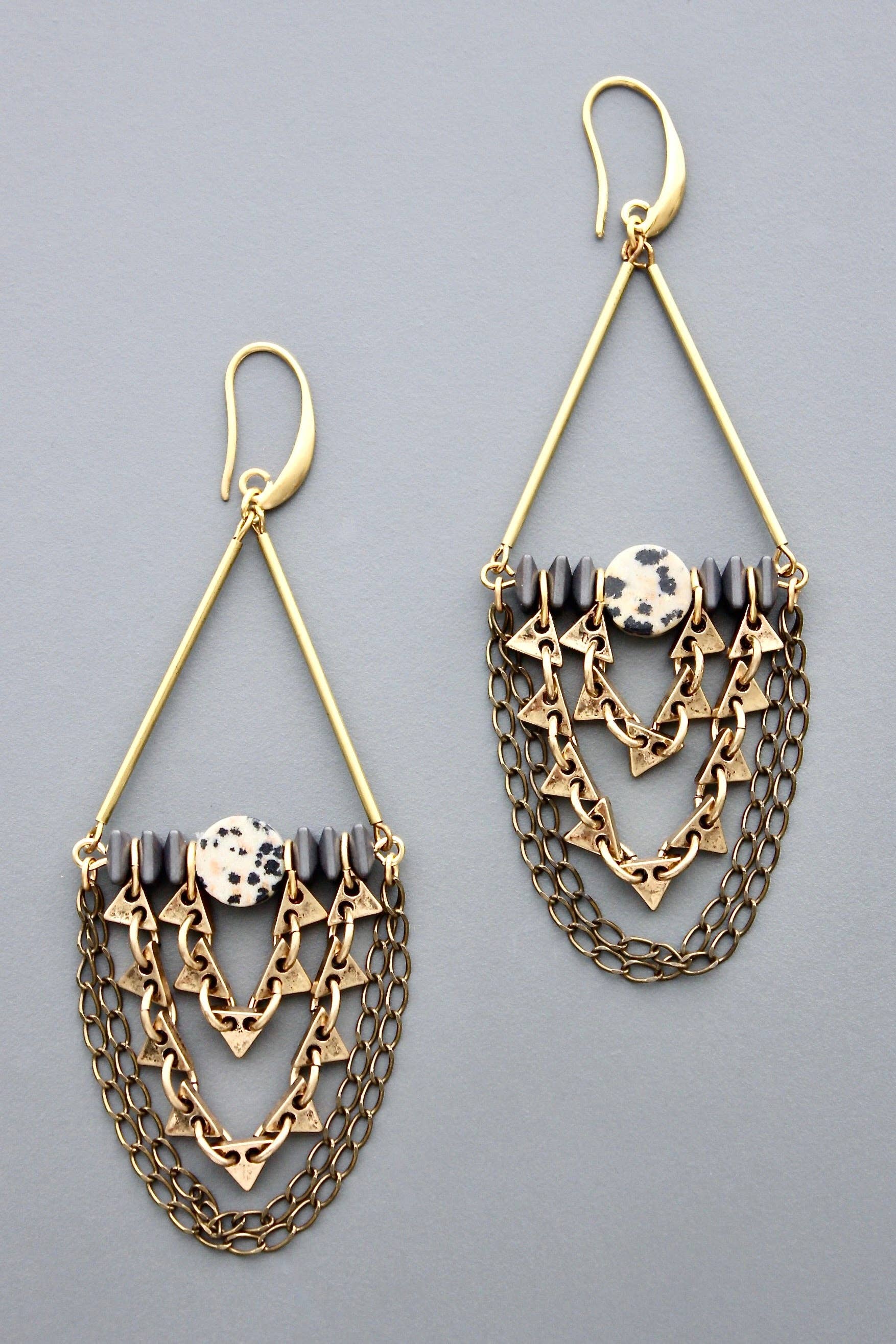 Dalmatian and Hematite Shoulder Duster Earrings - Image 3