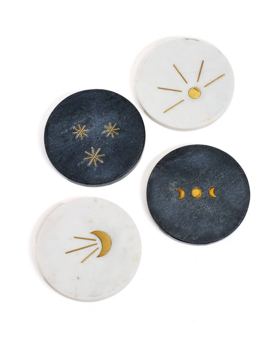 Indukala Moon Phase Marble Coasters - Black, White, Set of 4 - Image 2