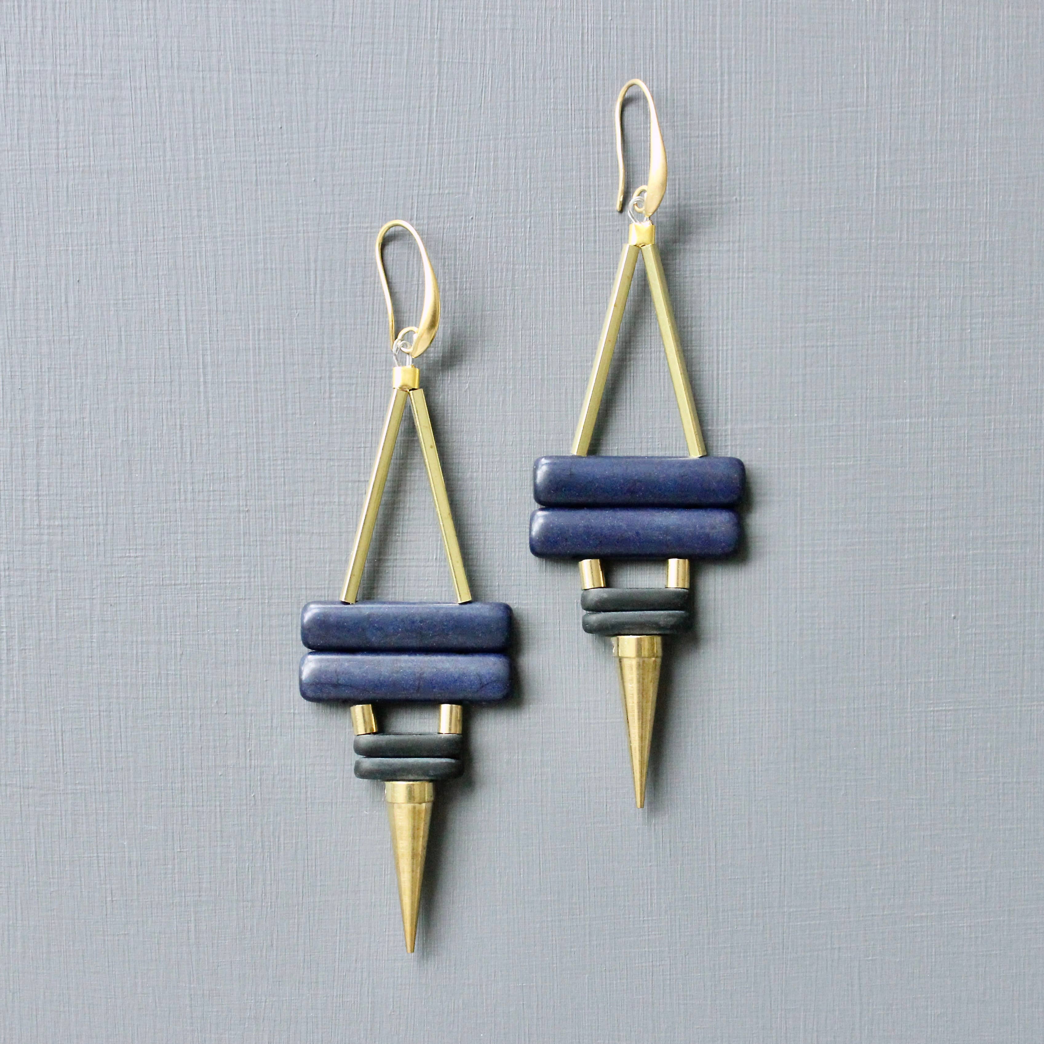 Navy and Black Spike Earrings - Image 2