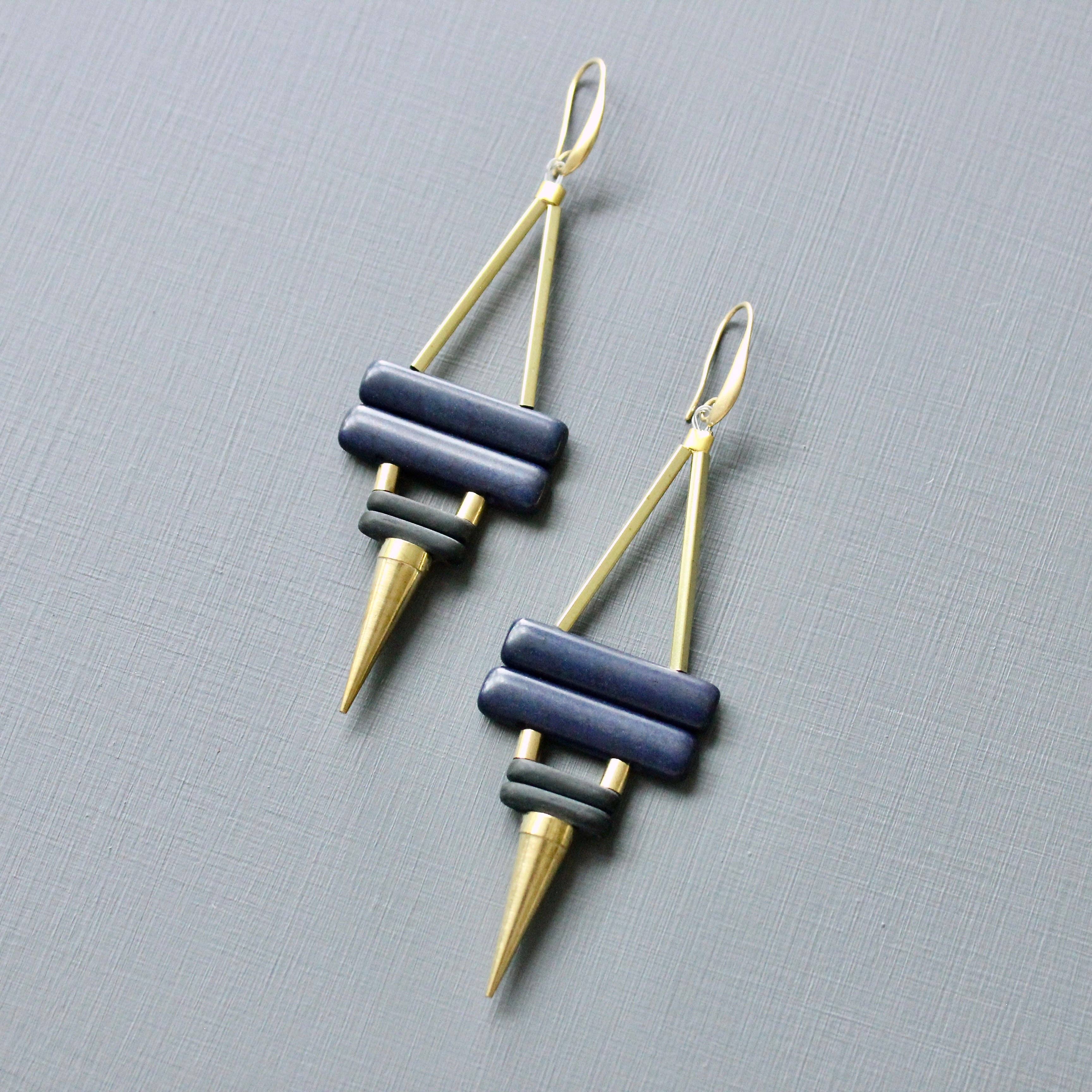 Navy and Black Spike Earrings - Image 4