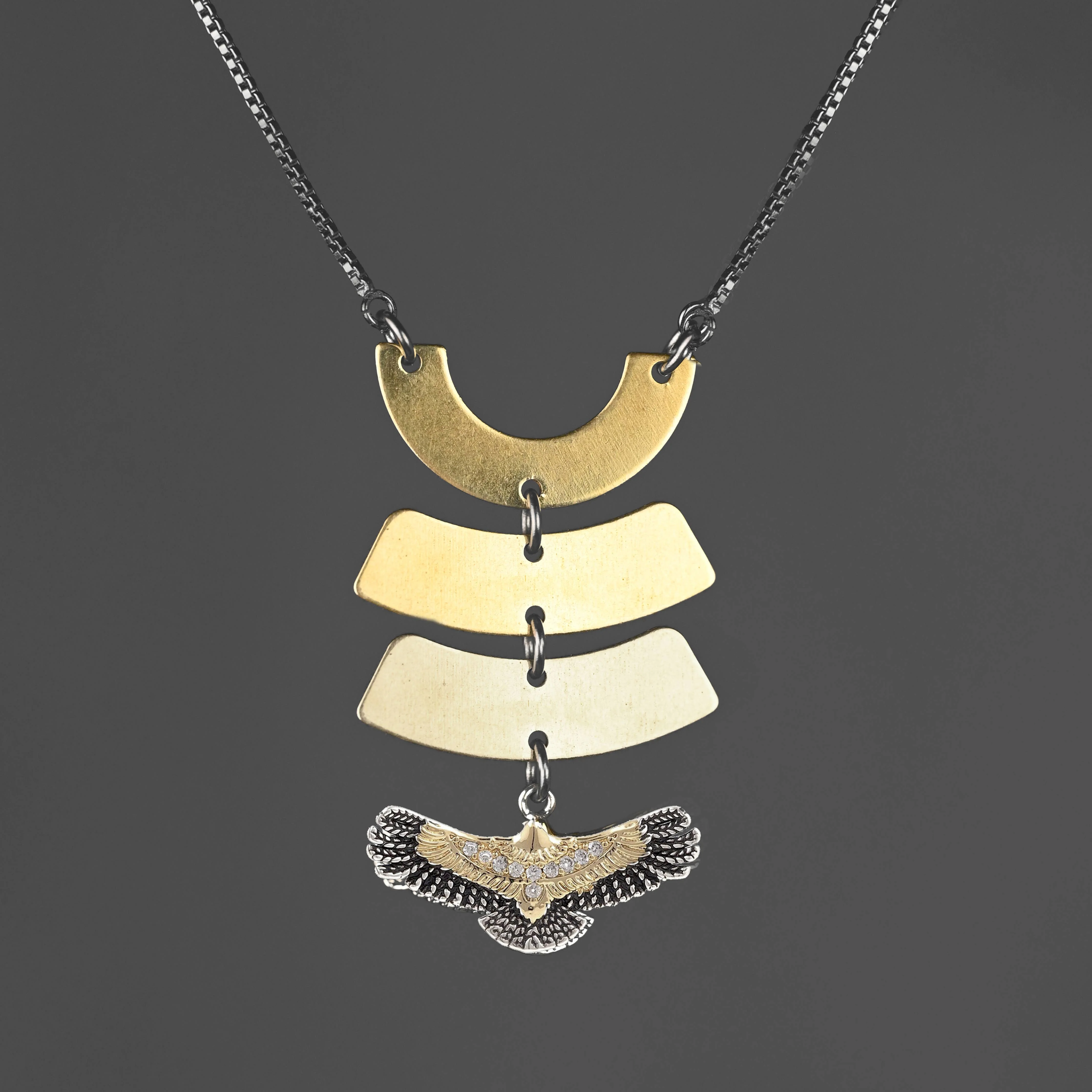 Mixed Metal Pave Freedom Eagle Necklace - Image 3