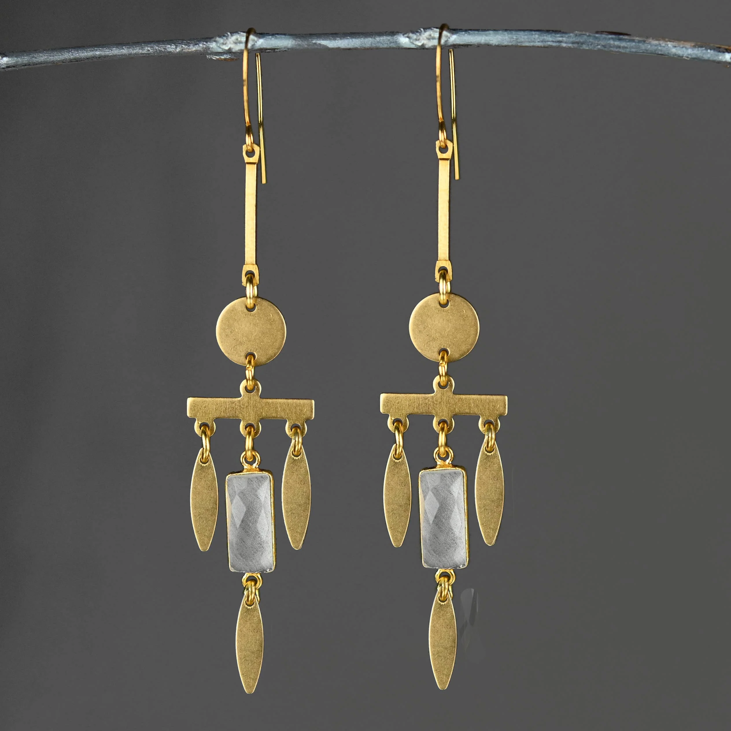 Modern Chandelier with Rectangle Gemstone Earrings