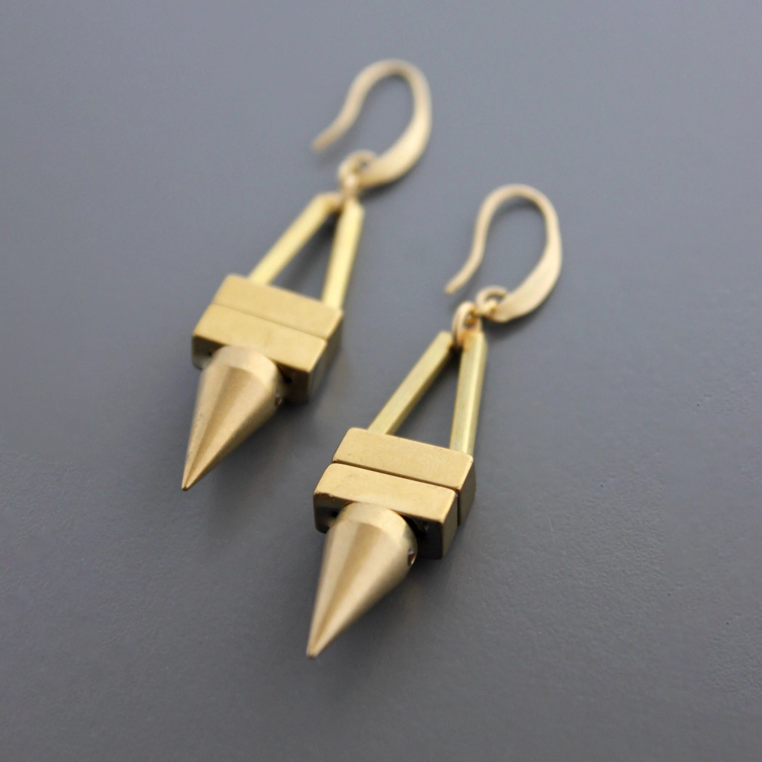 Geometric Hematite and Brass Spike Earrings