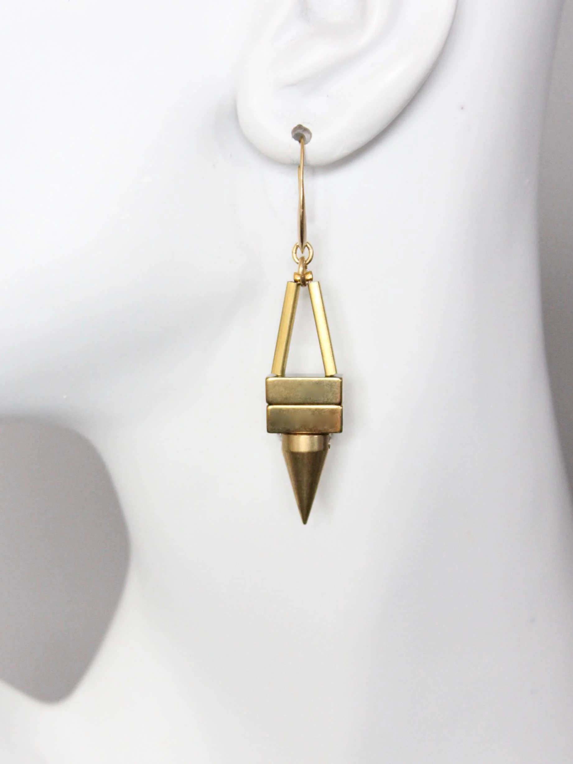Geometric Hematite and Brass Spike Earrings - Image 2