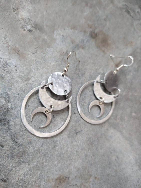 Small Circled Eclipse Moon Phase Earrings - Aluminum