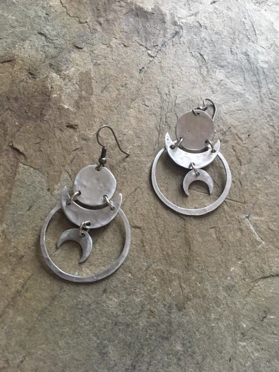 Small Circled Eclipse Moon Phase Earrings - Aluminum - Image 3