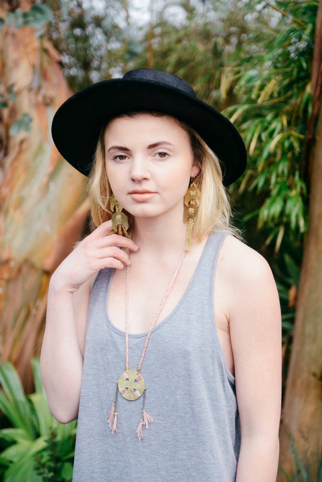 Stamped Brass Earrings On Hand Dyed Linen Cord - Image 3