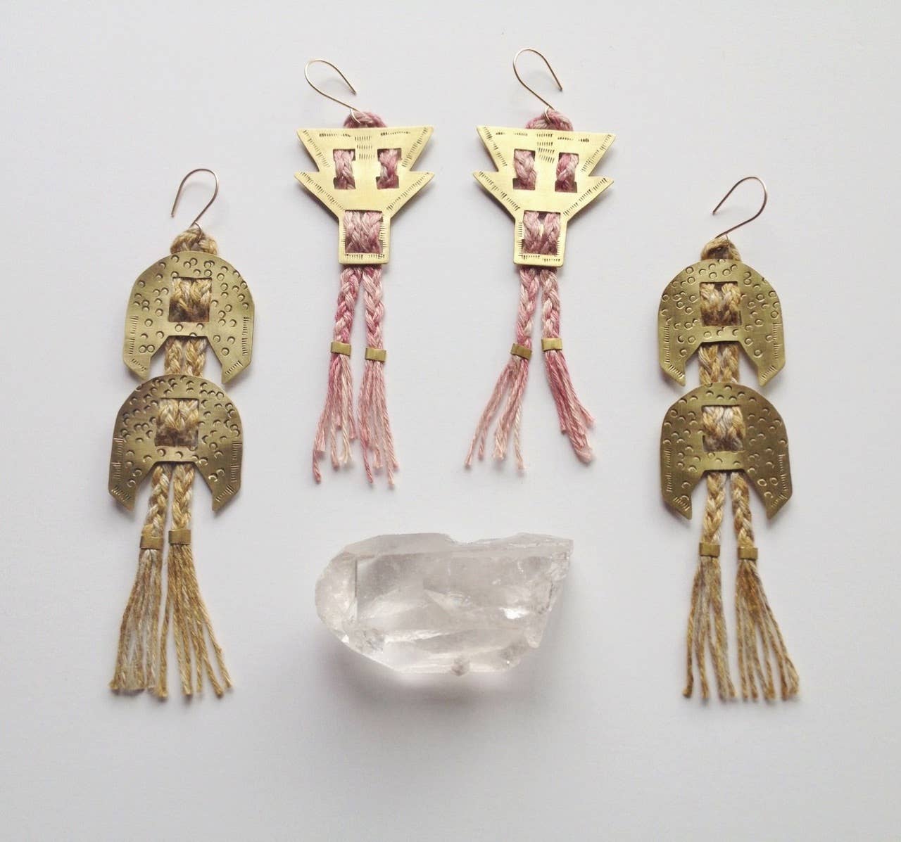 Stamped Brass Earrings On Hand Dyed Linen Cord - Image 4