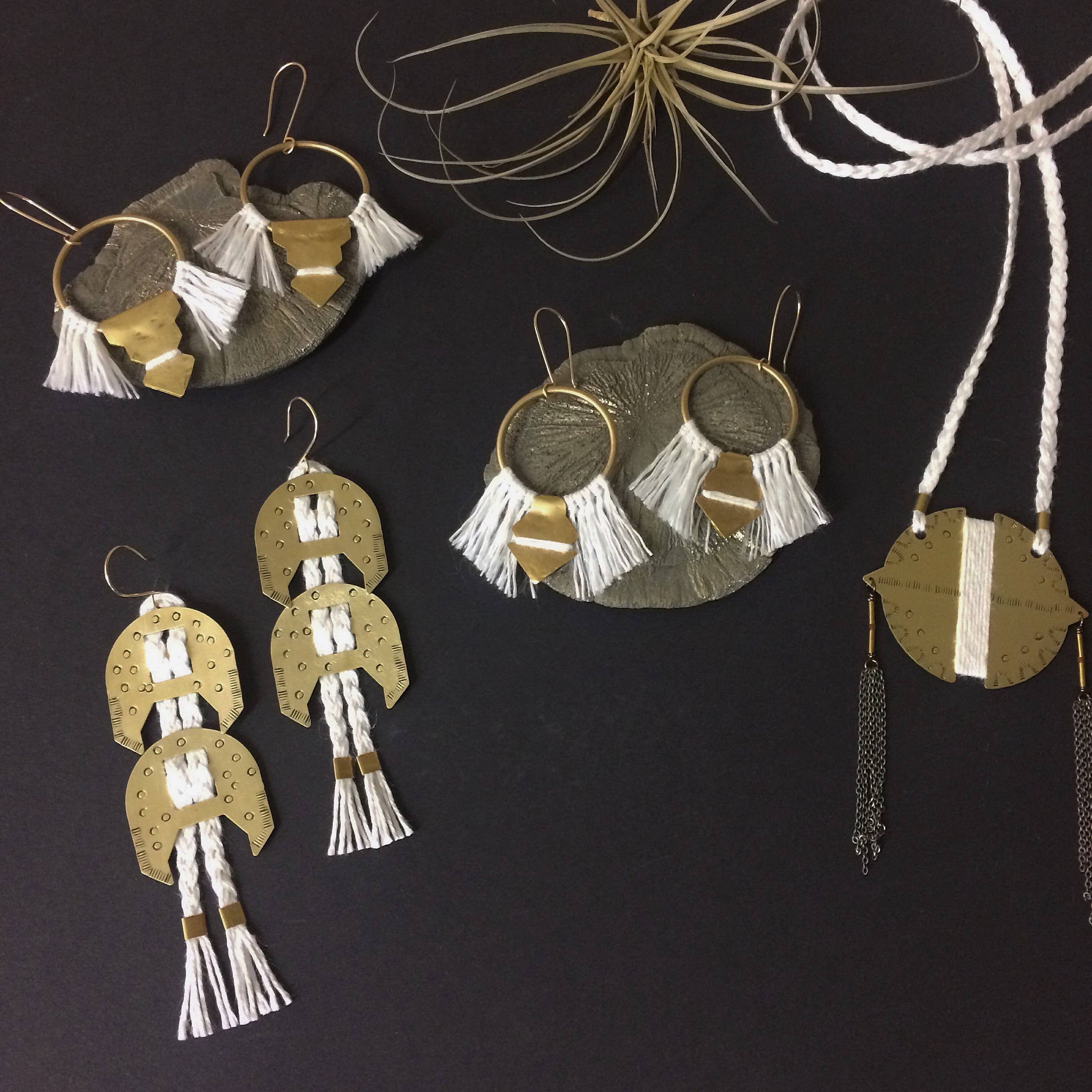 Stamped Brass Earrings On Hand Dyed Linen Cord - Image 5