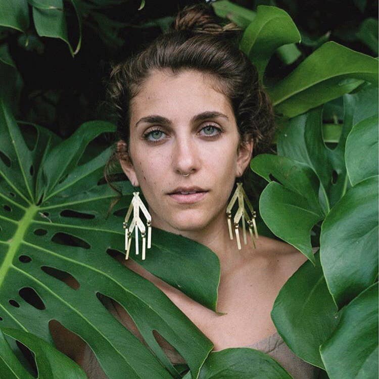Stamped Brass Statement Earrings w/ Brass Dangles - Image 2