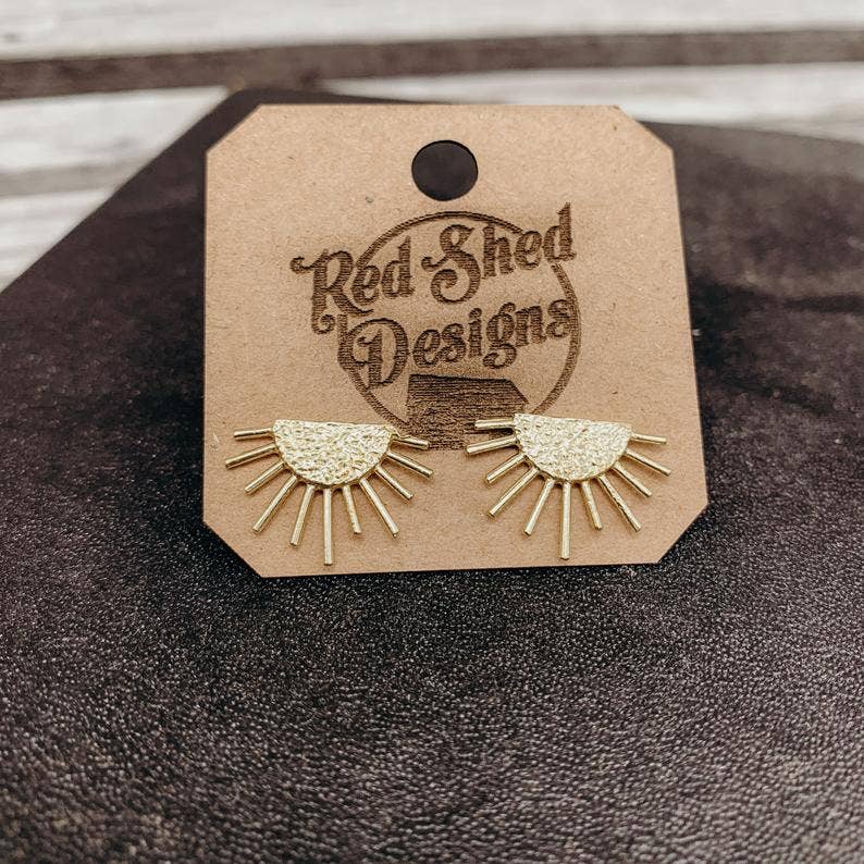 Sunburst Brass Boho Stud Earrings - Image 5