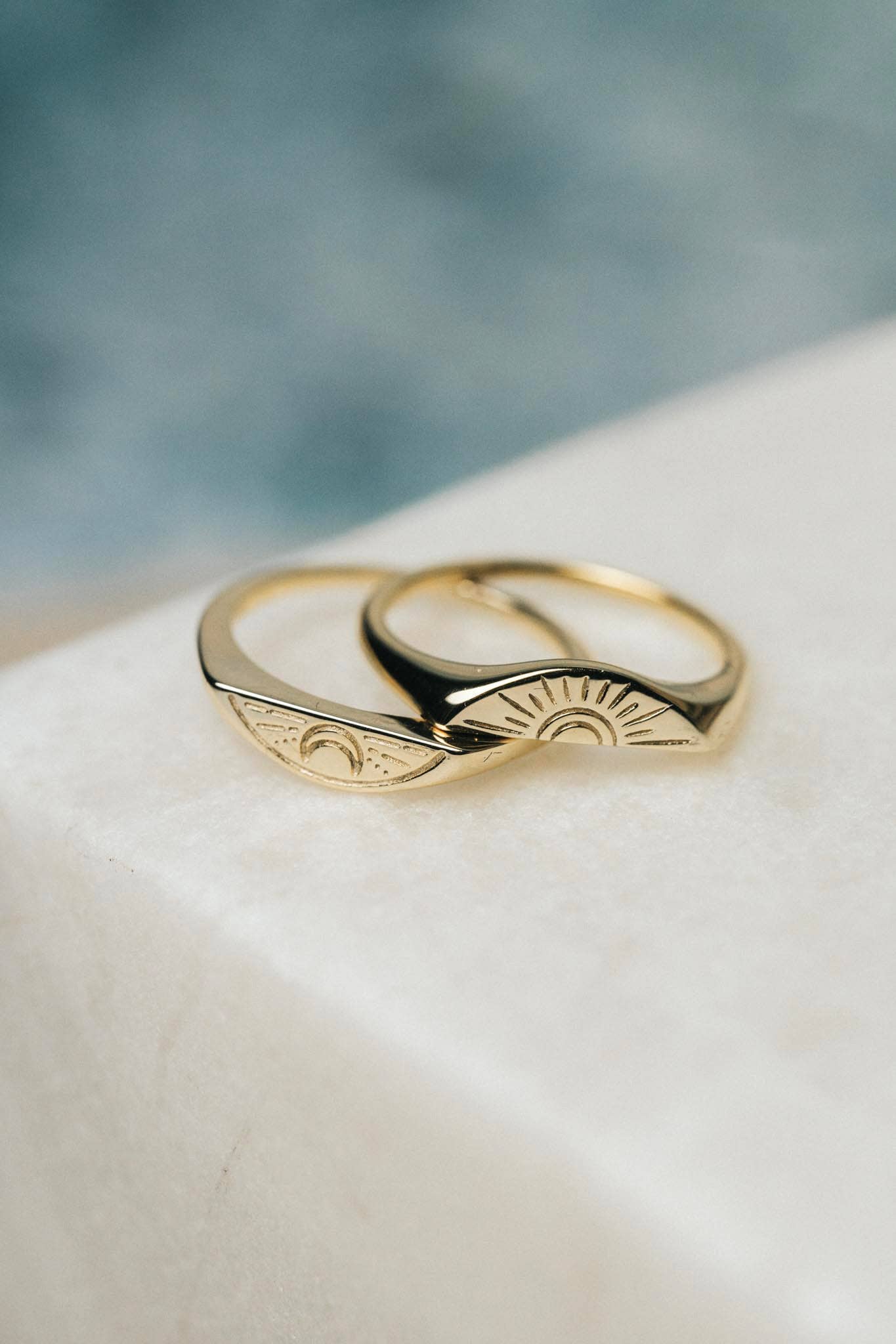 Sunset Sunrise 2 Piece Stacking Gold Ring - Image 3