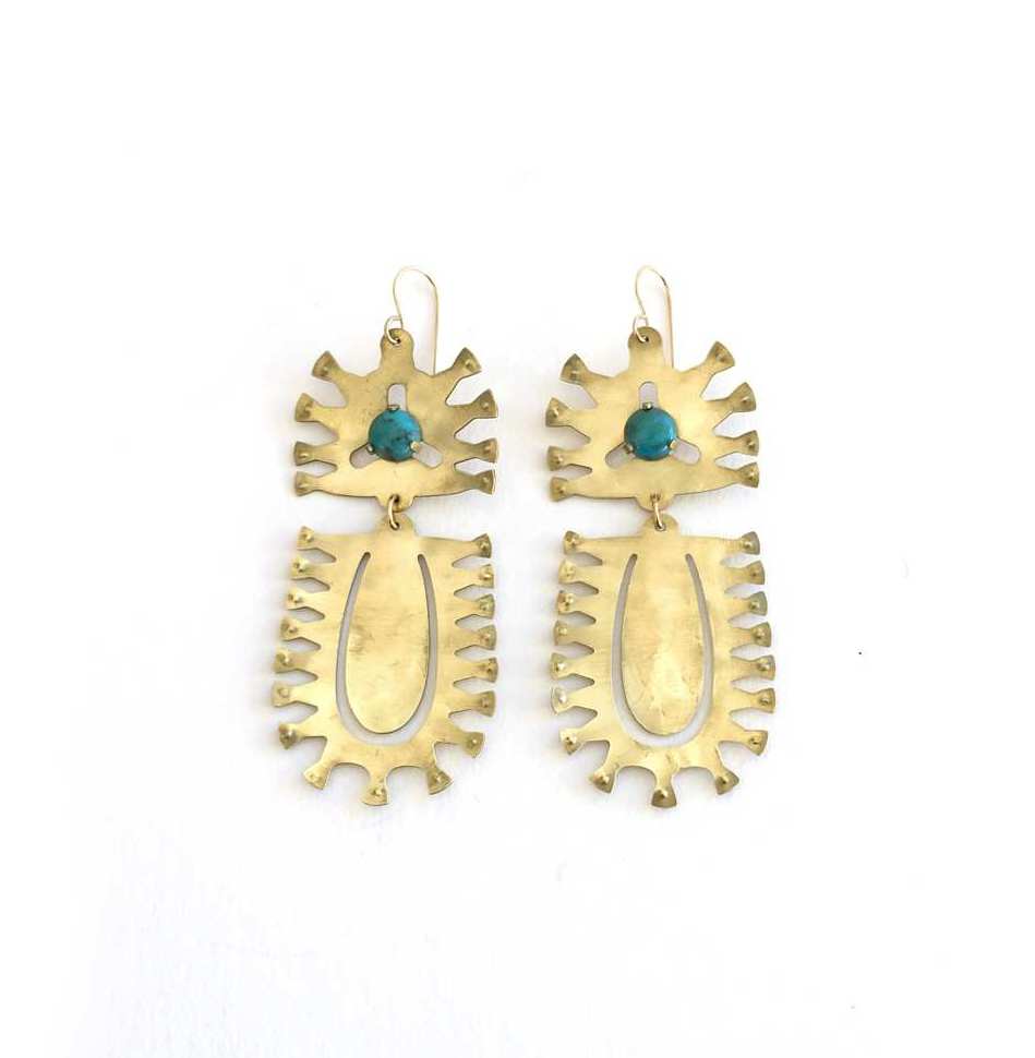 Textured Brass Earrings w/ Prong Set Stones - Image 6