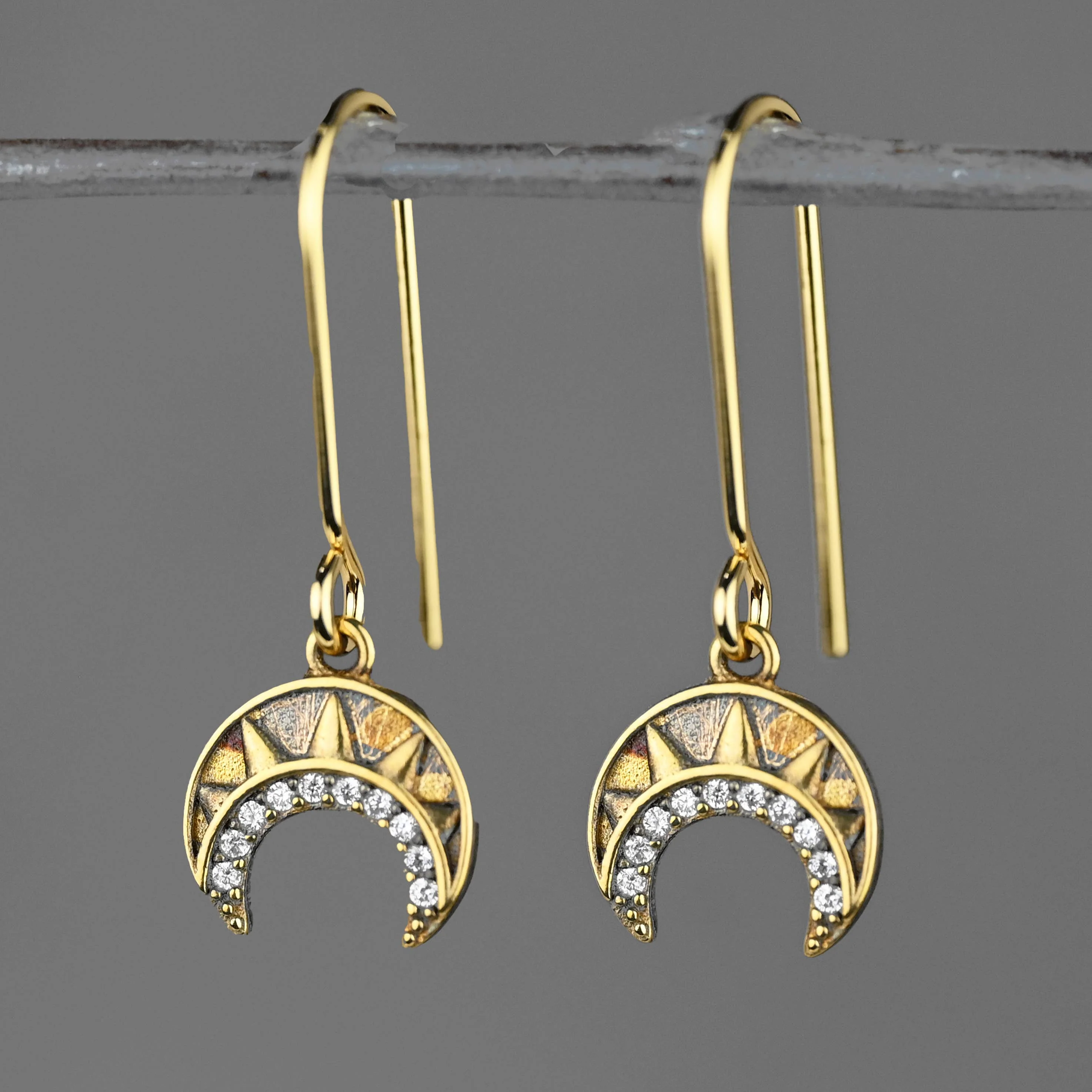 Vintage Deco Crescent Earrings with Tiny Crystals