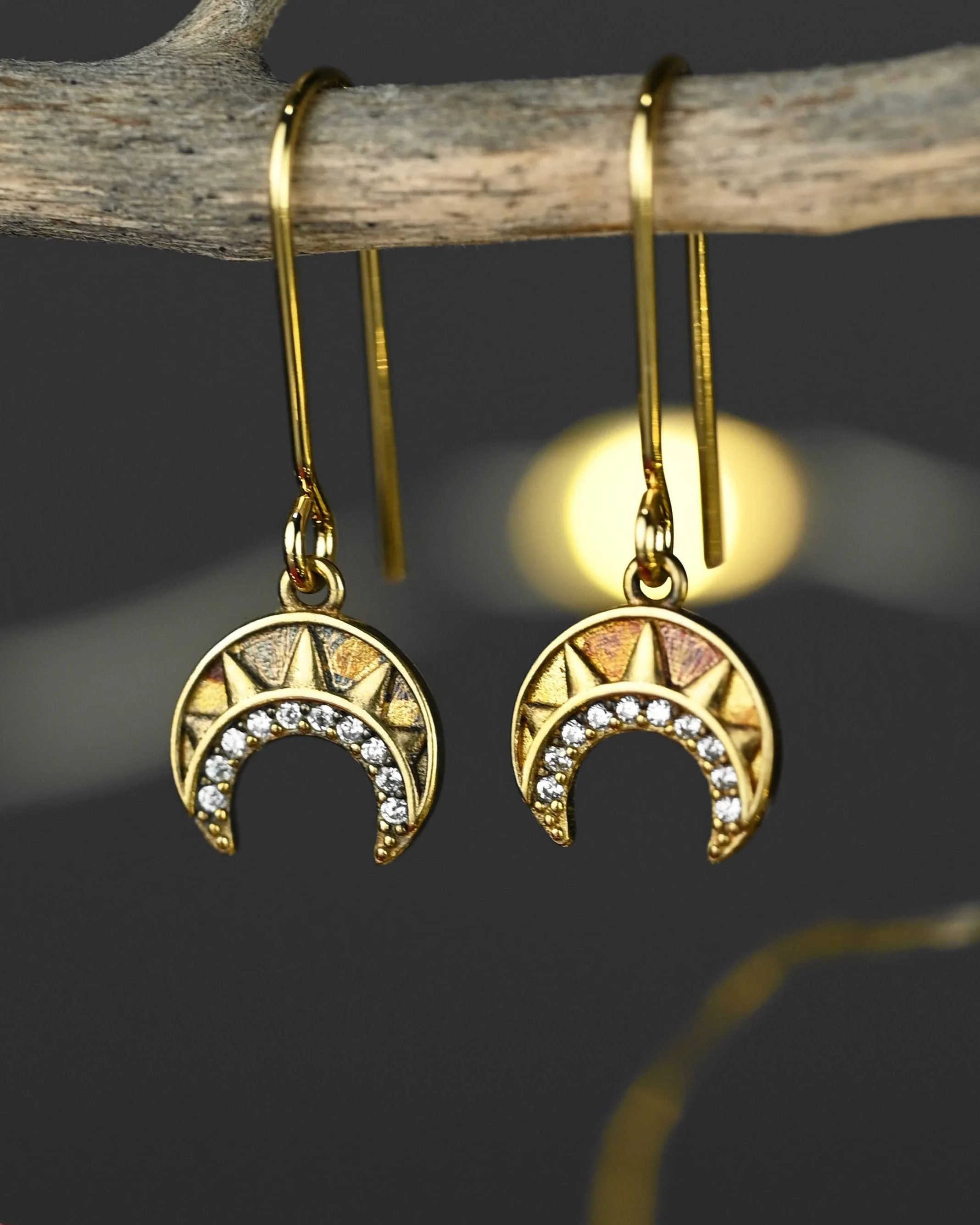 Vintage Deco Crescent Earrings with Tiny Crystals - Image 5